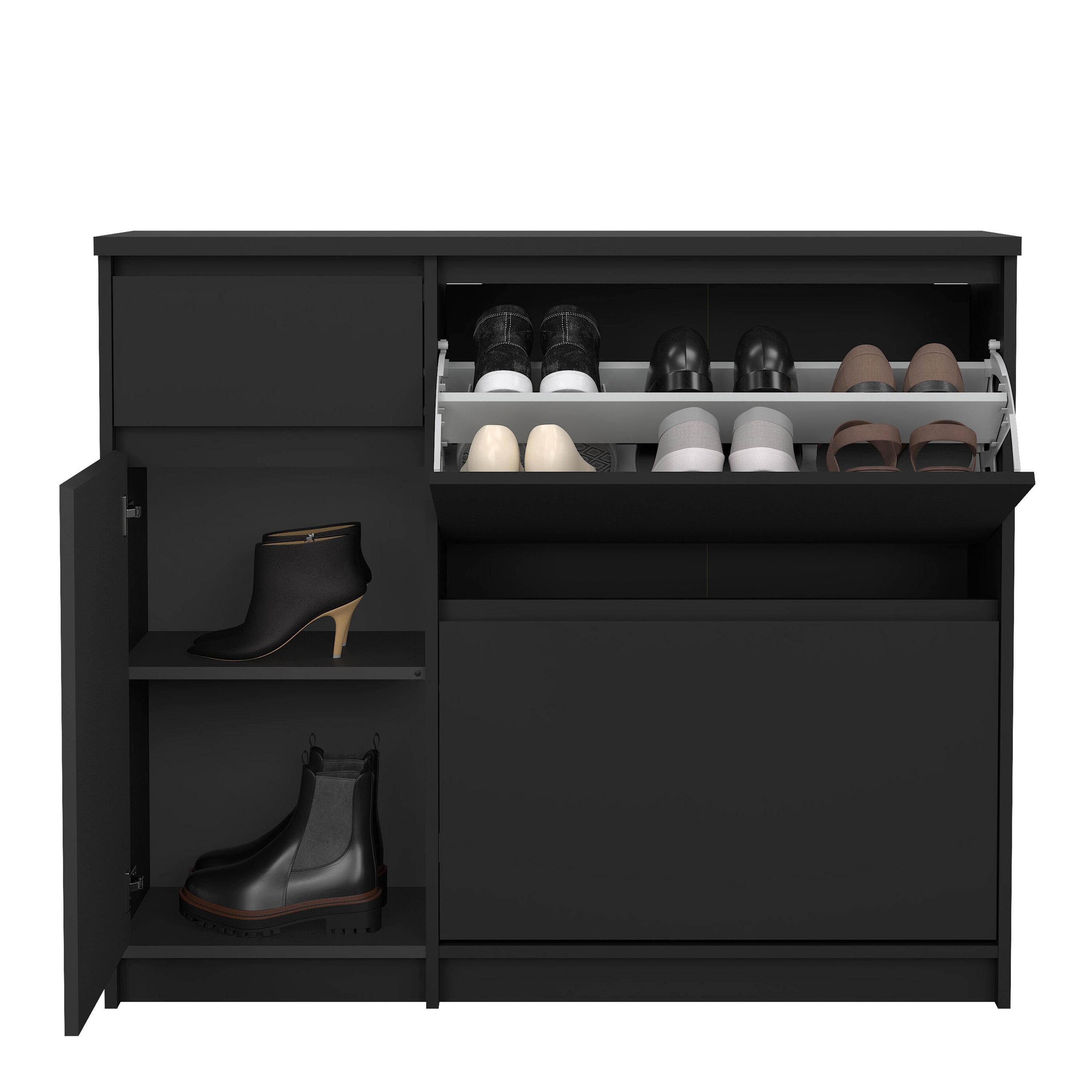 Naia Shoe Cabinet with 2 Flip Down Doors 1 Door and 1 Drawer in Black Matt - image 9