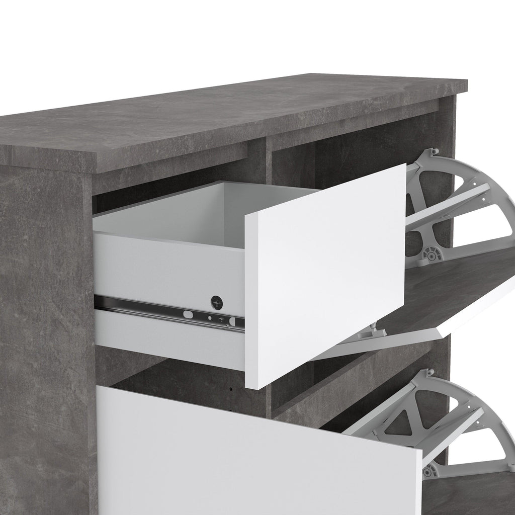 Naia Shoe Cabinet with 2 Flip Down Doors 1 Door and 1 Drawer in Concrete and White High Gloss - image 10