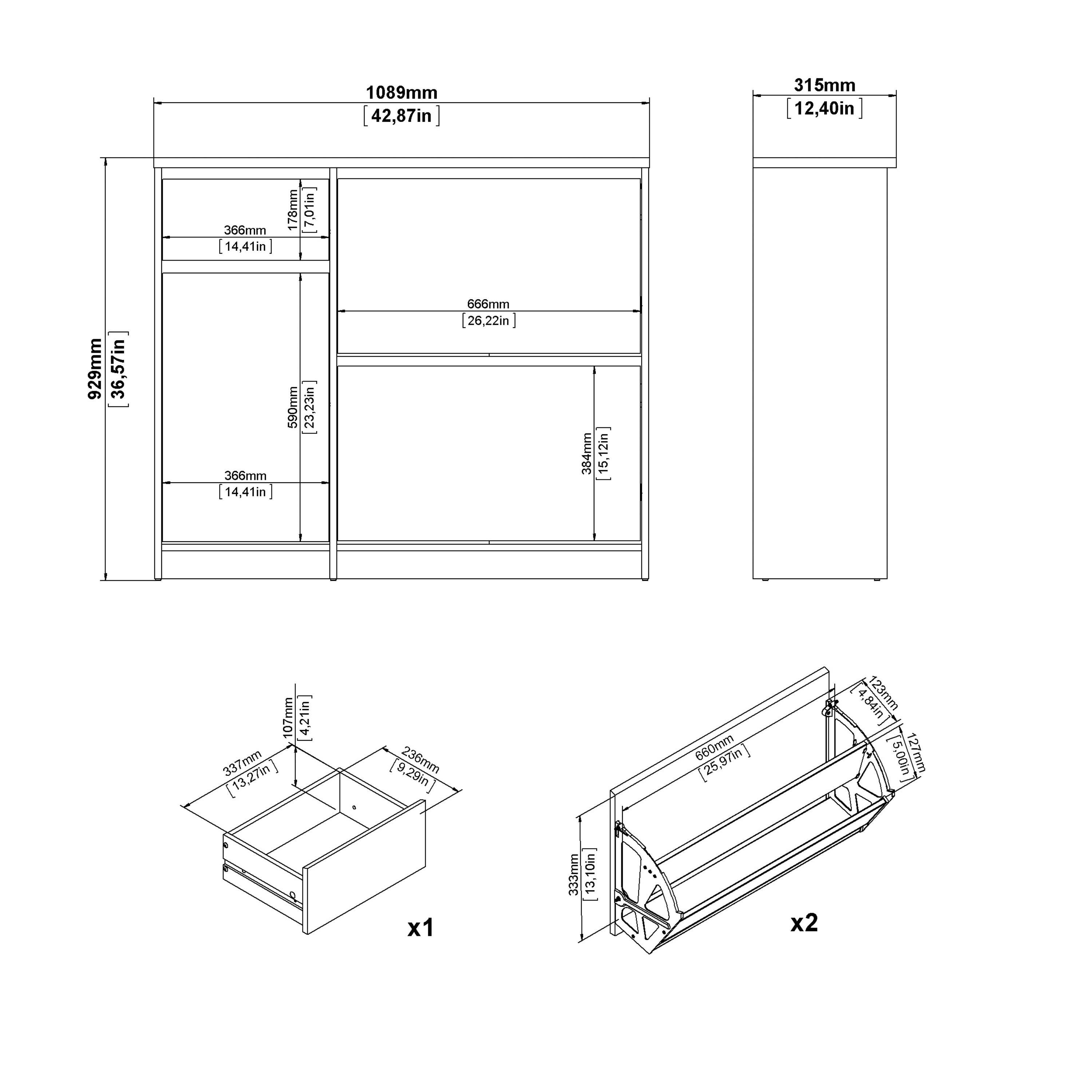 Naia Shoe Cabinet with 2 Flip Down Doors 1 Door and 1 Drawer in Concrete and White High Gloss - image 11