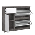 Naia Shoe Cabinet with 2 Flip Down Doors 1 Door and 1 Drawer in Concrete and White High Gloss - image 4
