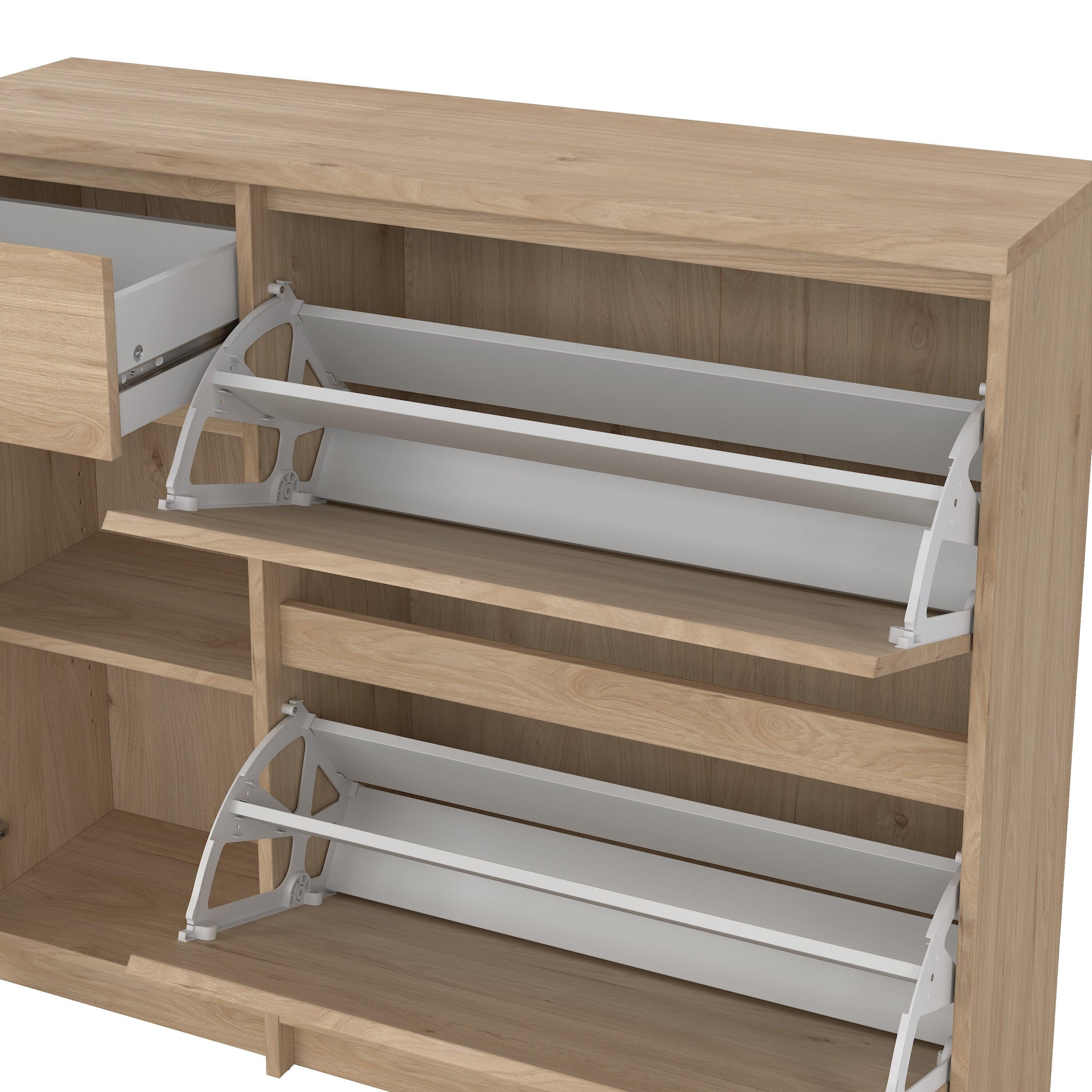 Naia Shoe Cabinet with 2 Flip Down Doors 1 Door and 1 Drawer in Jackson Hickory Oak - image 11