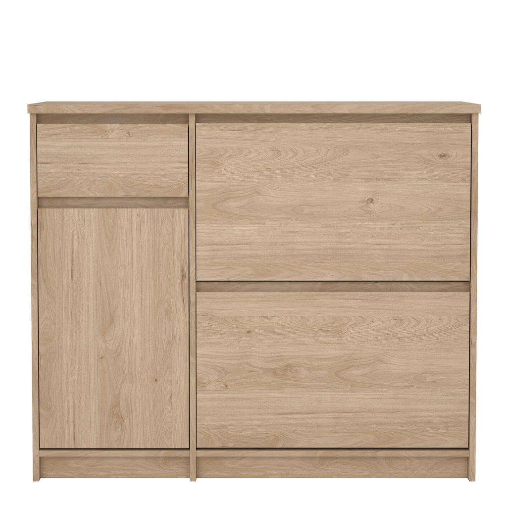 Naia Shoe Cabinet with 2 Flip Down Doors 1 Door and 1 Drawer in Jackson Hickory Oak - image 2