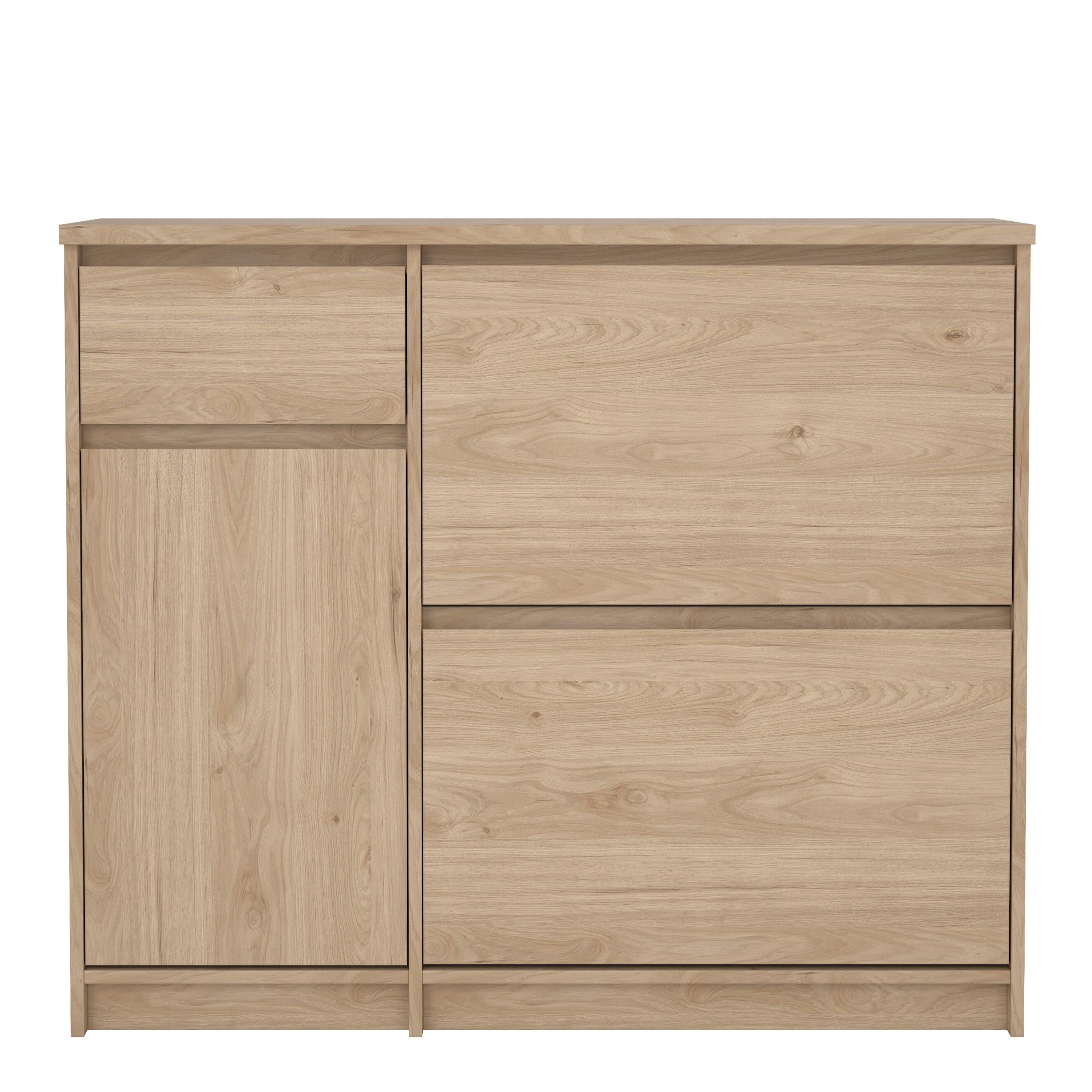 Naia Shoe Cabinet with 2 Flip Down Doors 1 Door and 1 Drawer in Jackson Hickory Oak - image 2