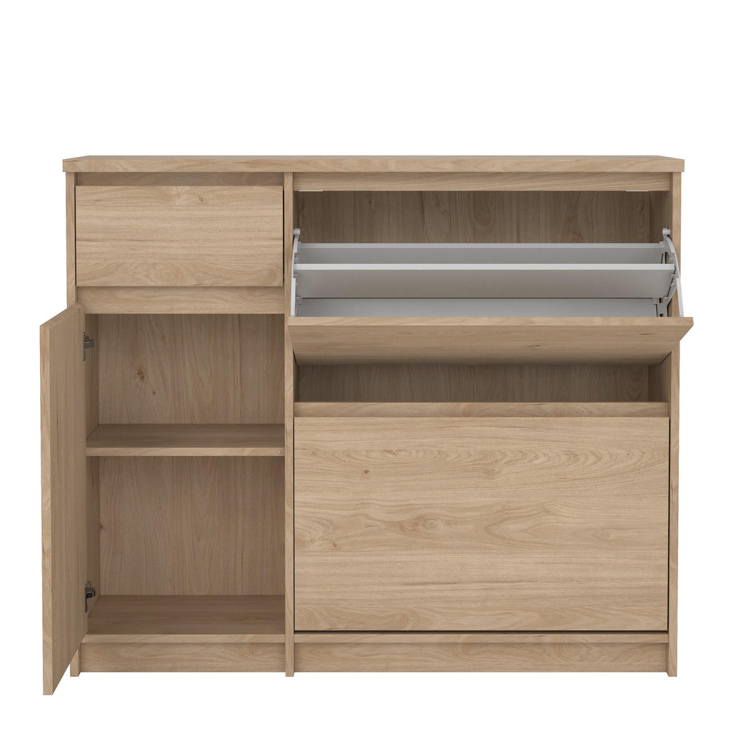 Naia Shoe Cabinet with 2 Flip Down Doors 1 Door and 1 Drawer in Jackson Hickory Oak - image 6