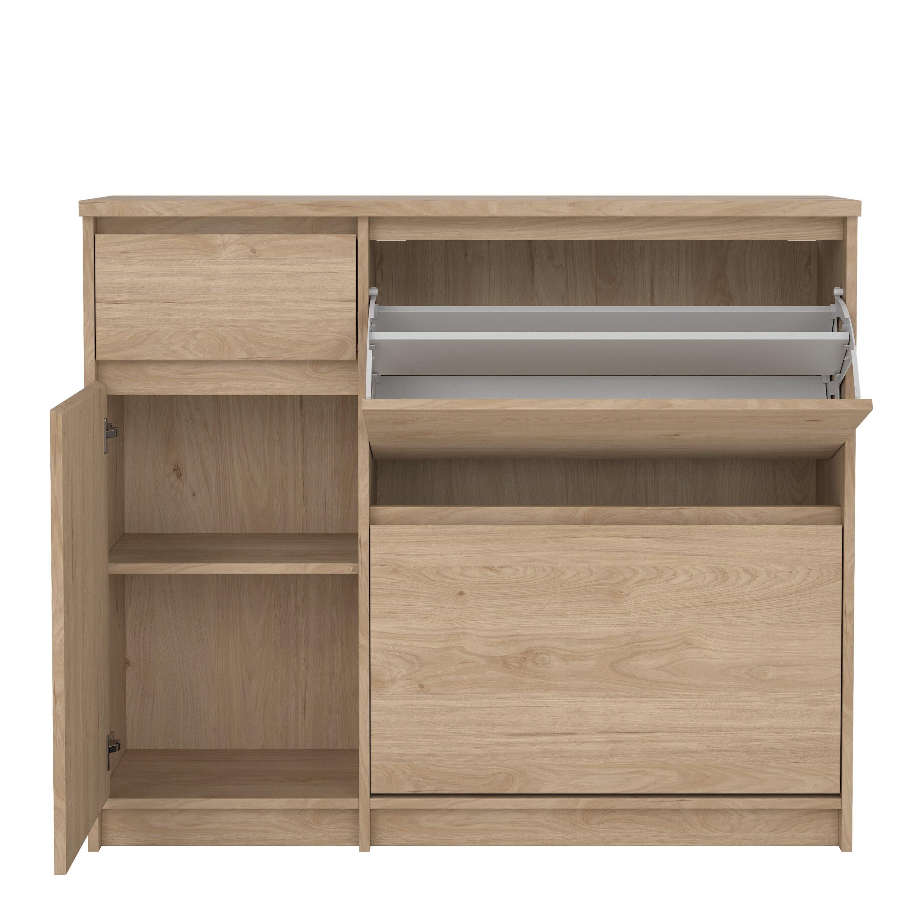 Naia Shoe Cabinet with 2 Flip Down Doors 1 Door and 1 Drawer in Jackson Hickory Oak - image 6