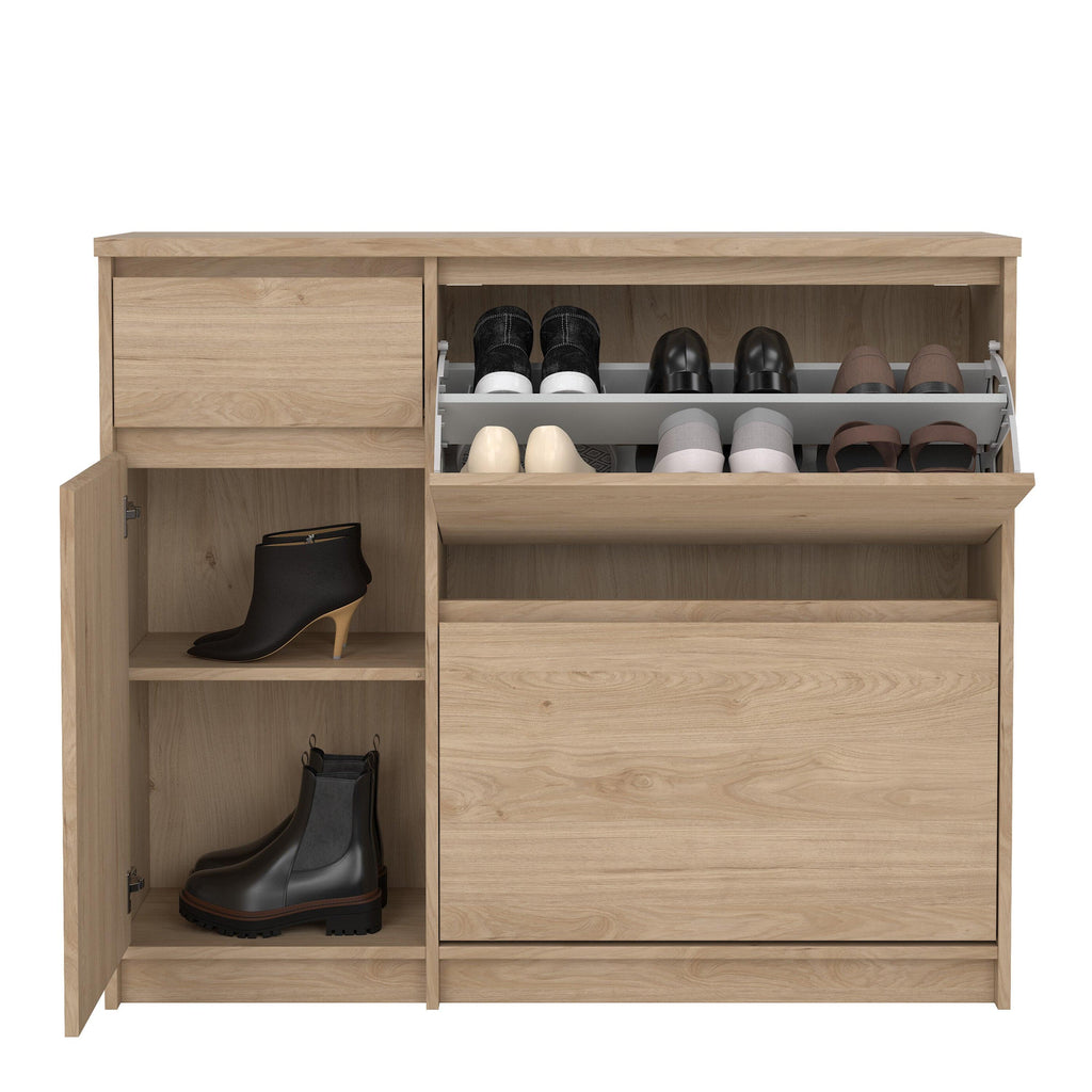 Naia Shoe Cabinet with 2 Flip Down Doors 1 Door and 1 Drawer in Jackson Hickory Oak - image 9
