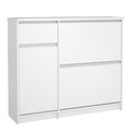 Naia Shoe Cabinet with 2 Flip Down Doors 1 Door and 1 Drawer in White High Gloss