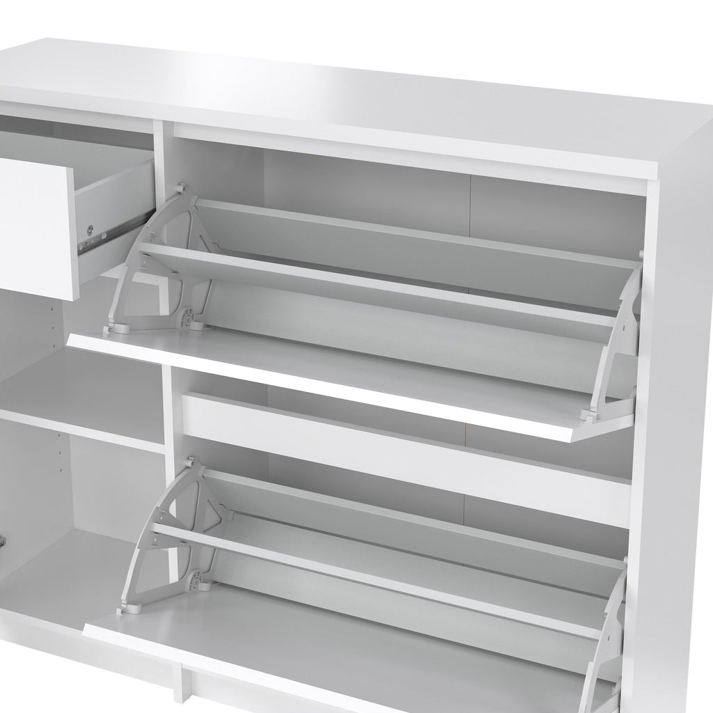 Naia Shoe Cabinet with 2 Flip Down Doors 1 Door and 1 Drawer in White High Gloss - image 11