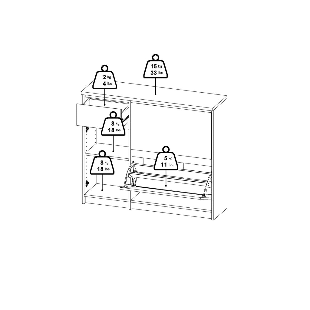 Naia Shoe Cabinet with 2 Flip Down Doors 1 Door and 1 Drawer in White High Gloss - image 14