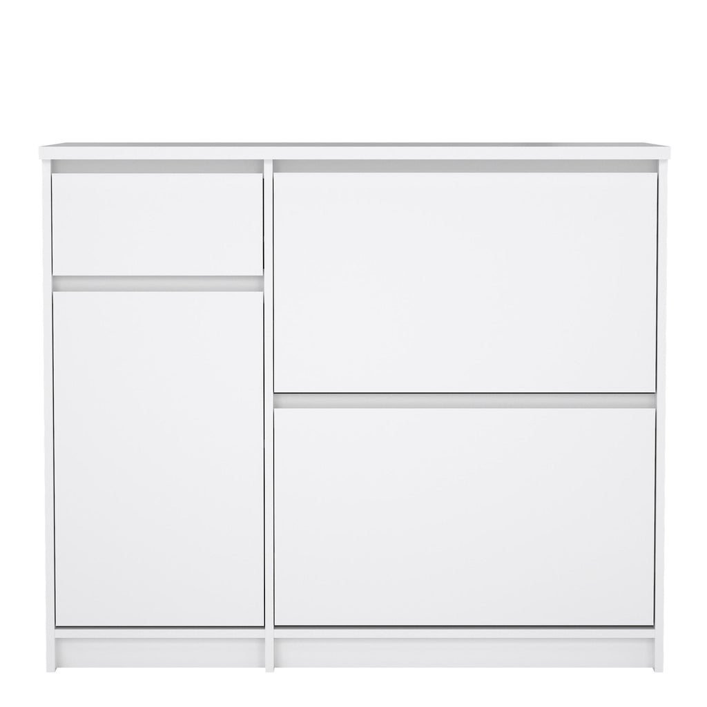 Naia Shoe Cabinet with 2 Flip Down Doors 1 Door and 1 Drawer in White High Gloss - image 2