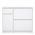 Naia Shoe Cabinet with 2 Flip Down Doors 1 Door and 1 Drawer in White High Gloss - image 2