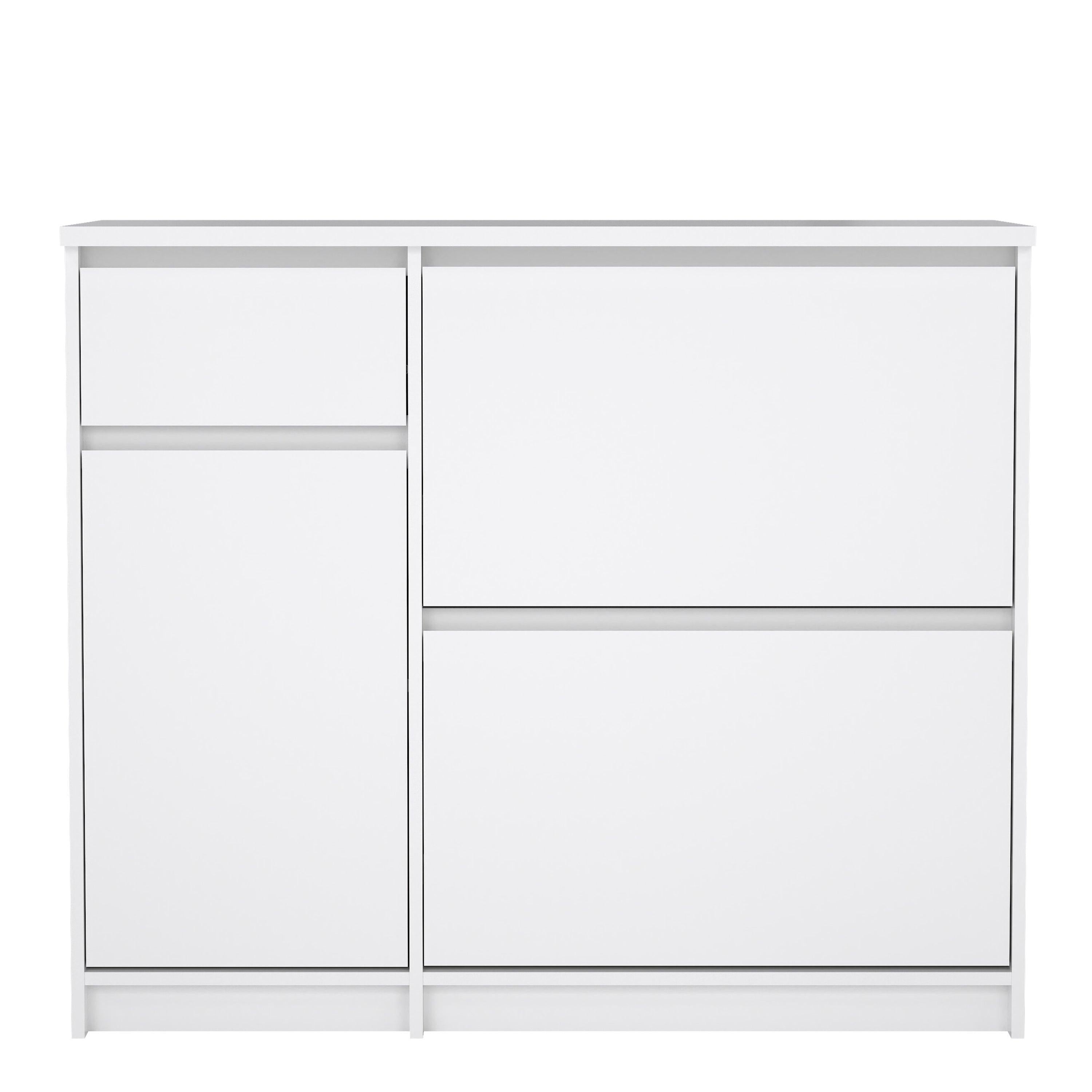 Naia Shoe Cabinet with 2 Flip Down Doors 1 Door and 1 Drawer in White High Gloss - image 2