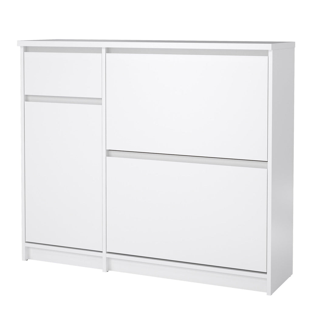 Naia Shoe Cabinet with 2 Flip Down Doors 1 Door and 1 Drawer in White High Gloss - image 3
