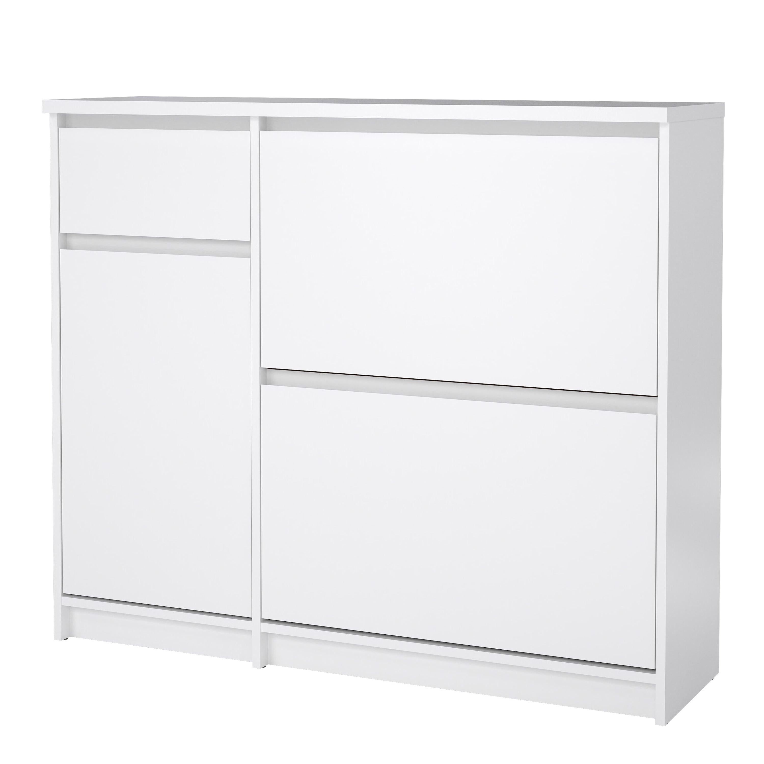 Naia Shoe Cabinet with 2 Flip Down Doors 1 Door and 1 Drawer in White High Gloss - image 3