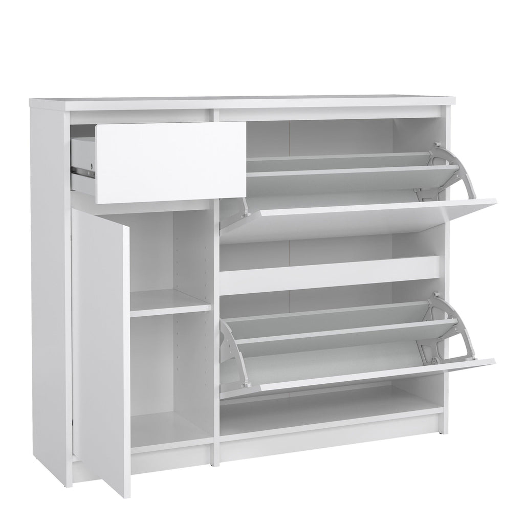 Naia Shoe Cabinet with 2 Flip Down Doors 1 Door and 1 Drawer in White High Gloss - image 5