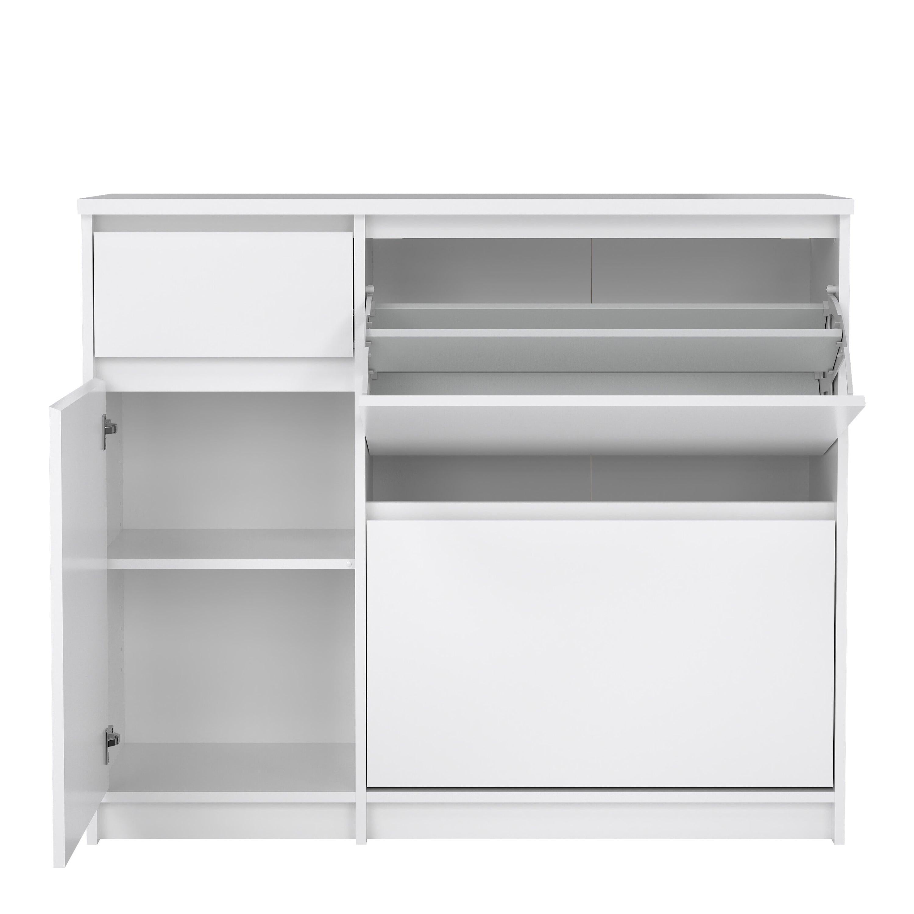 Naia Shoe Cabinet with 2 Flip Down Doors 1 Door and 1 Drawer in White High Gloss - image 6