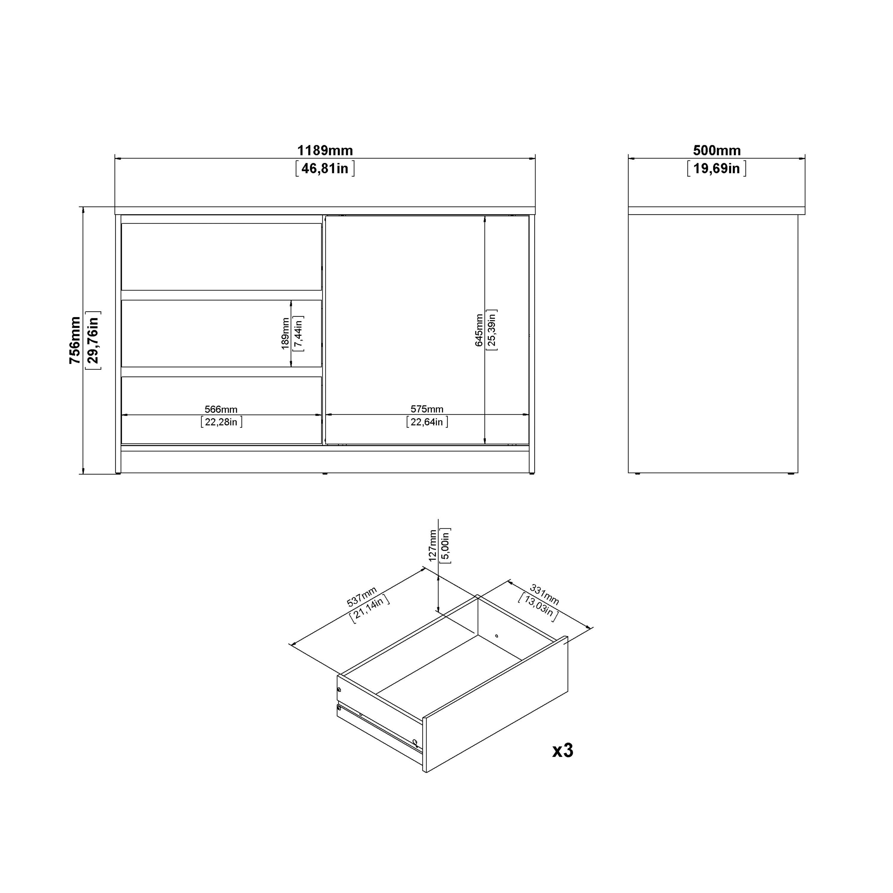 Naia Storage Unit with 1 Sliding Door and 3 Drawers in Jackson Hickory Oak - image 9