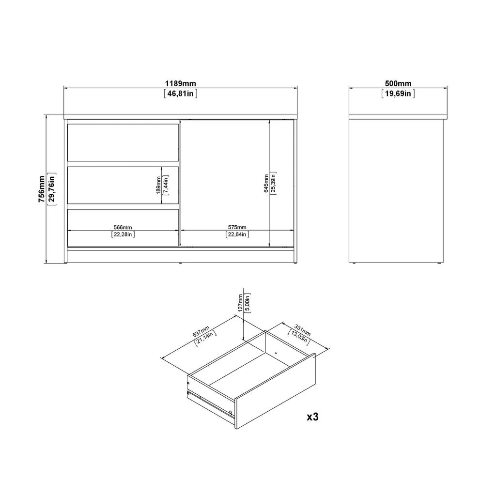 Naia Storage Unit with 1 Sliding Door and 3 Drawers in White High Gloss - image 9