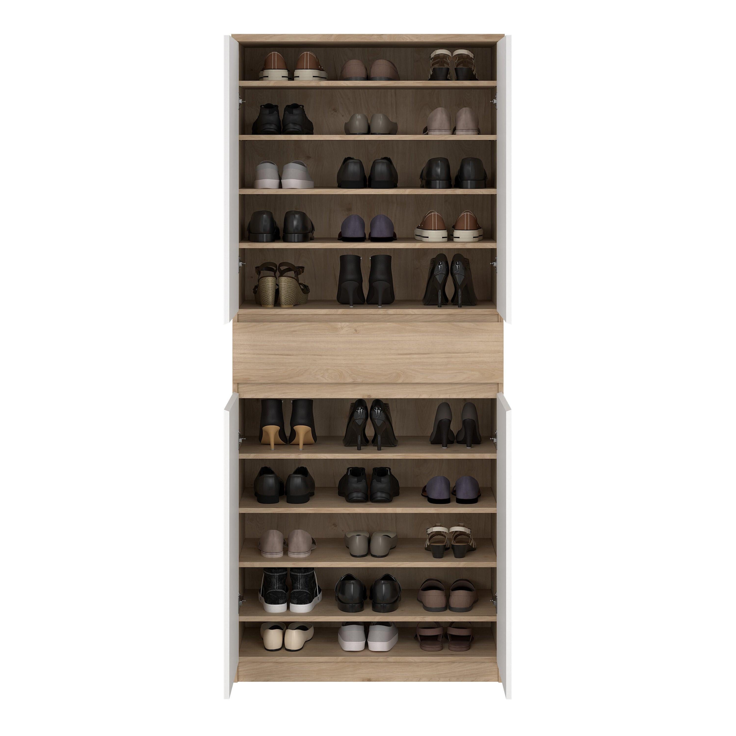 Naia Shoe Cabinet with 4 Doors 1 Drawer in Jackson Hickory Oak and White - image 9
