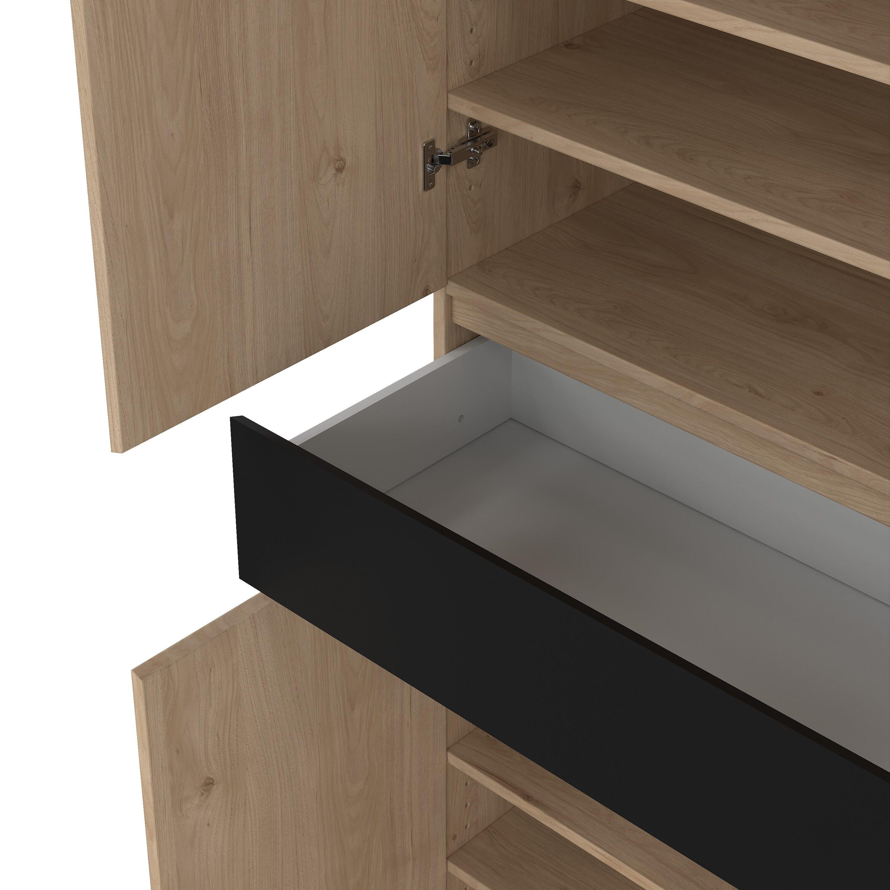 Naia Shoe Cabinet with 4 Doors 1 Drawer in Jackson Hickory Oak and Black - image 11