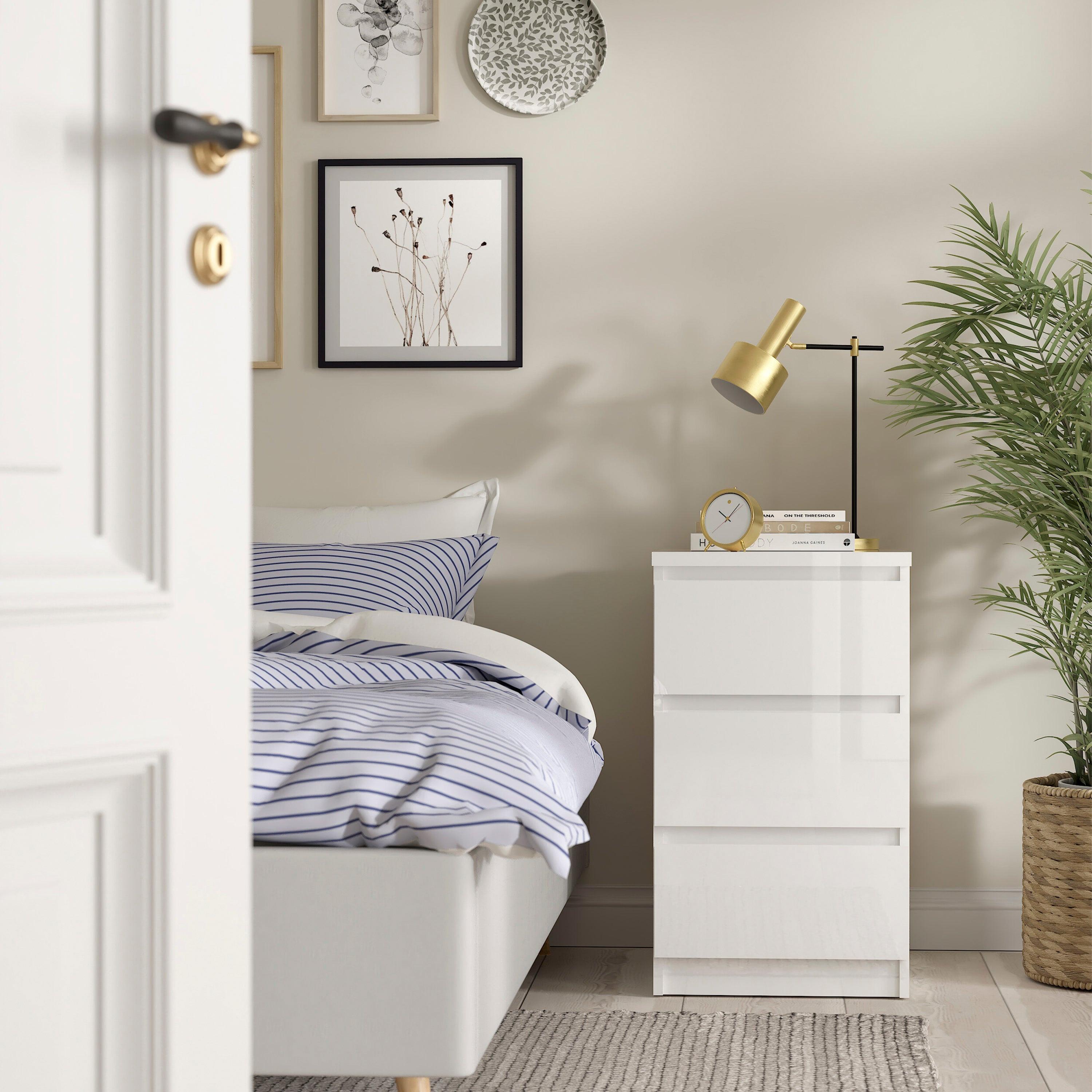 Naia Package - Bedside 3 Drawers + Chest of 5 Drawers + Wardrobe with 2 Doors + 1 Drawer in White High Gloss - image 4