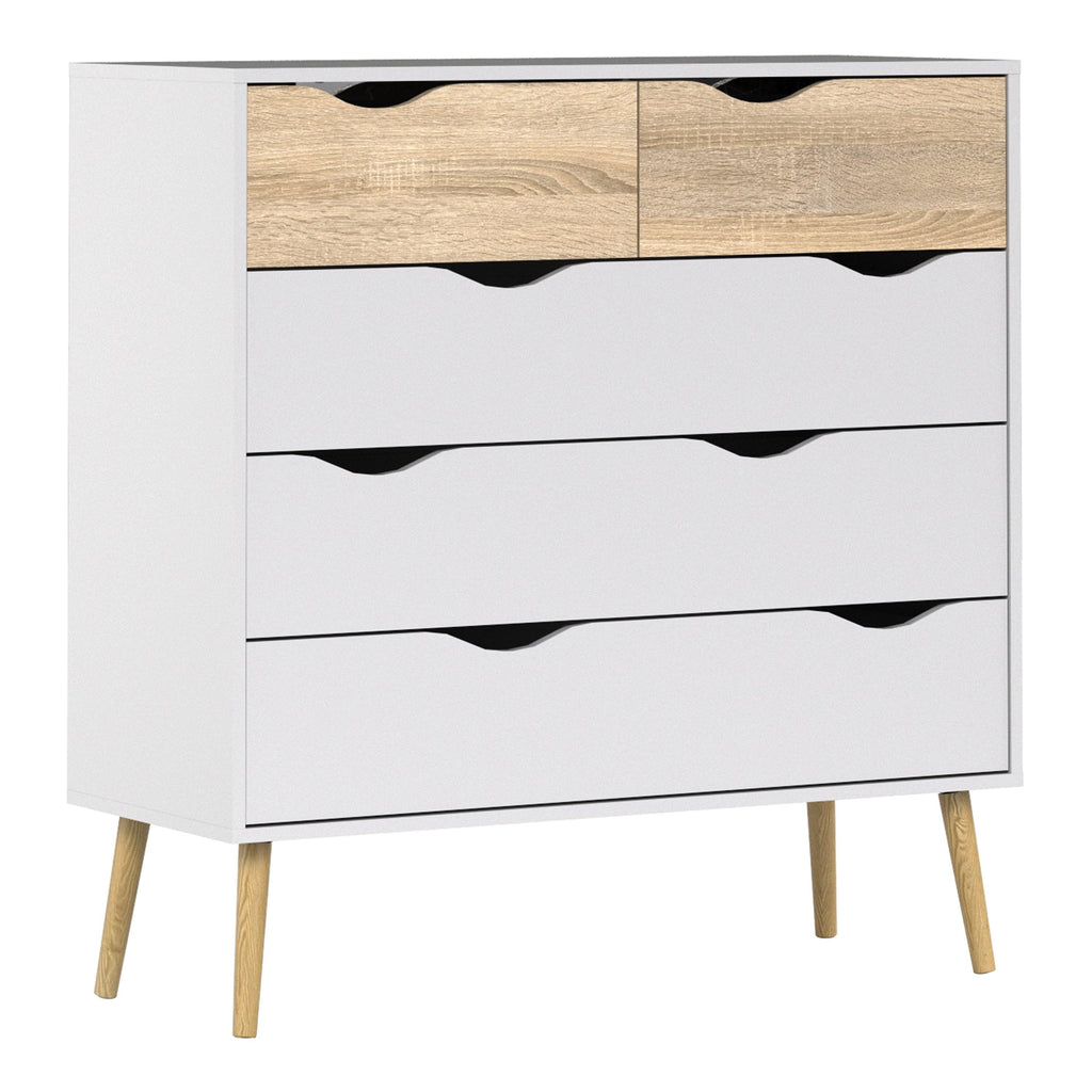 Oslo Package - Bedside 1 Drawer + Chest of 5 Drawers (2+3) + Wardrobe 2 Doors 2 Drawers in White and Oak - image 5