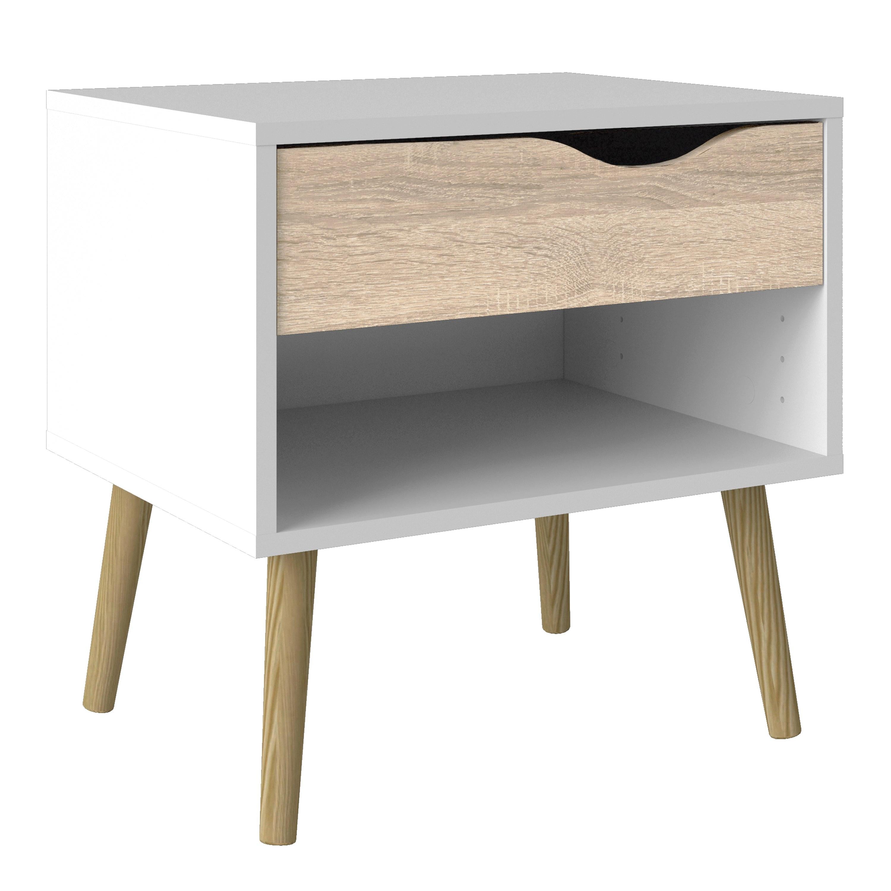 Oslo Package - Bedside 1 Drawer + Chest of 5 Drawers (2+3) + Wardrobe 3 Doors 3 Drawers in White and Oak - image 2
