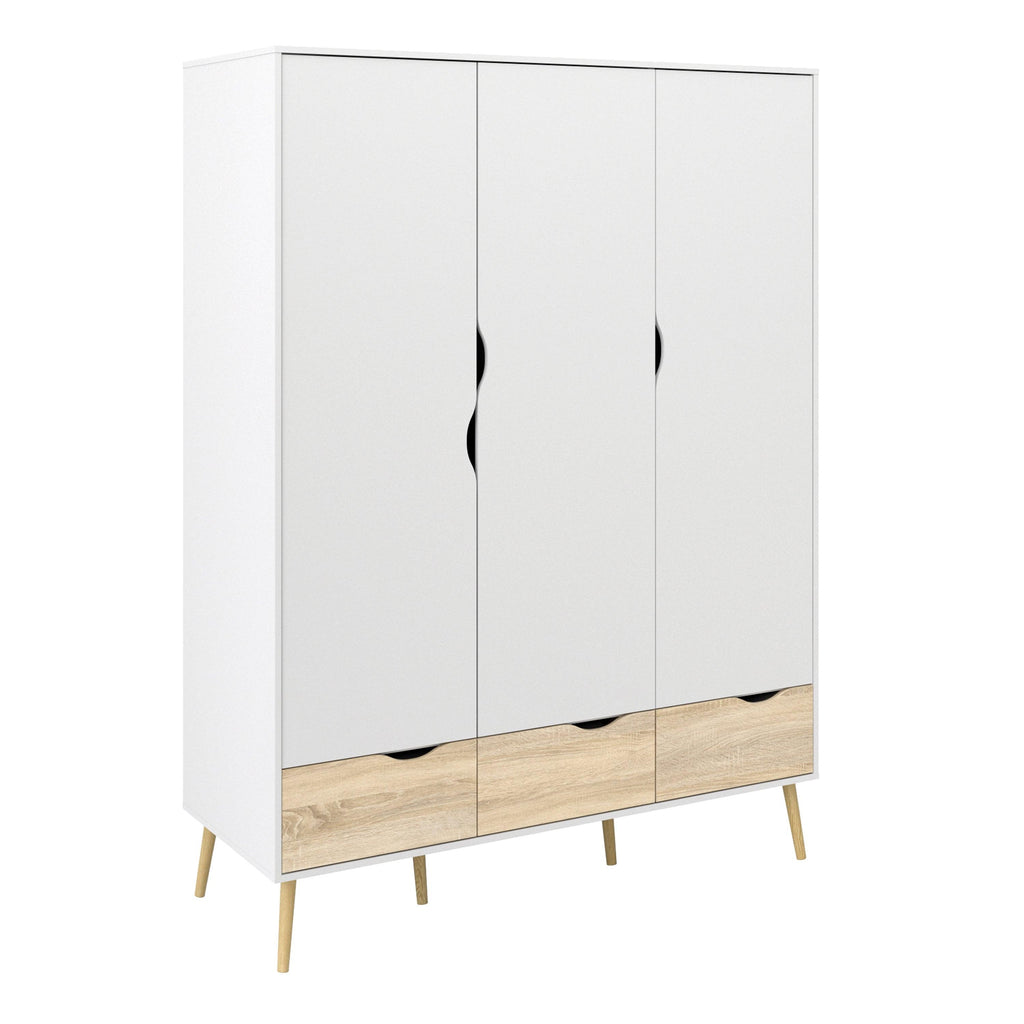 Oslo Package - Bedside 1 Drawer + Chest of 5 Drawers (2+3) + Wardrobe 3 Doors 3 Drawers in White and Oak - image 8