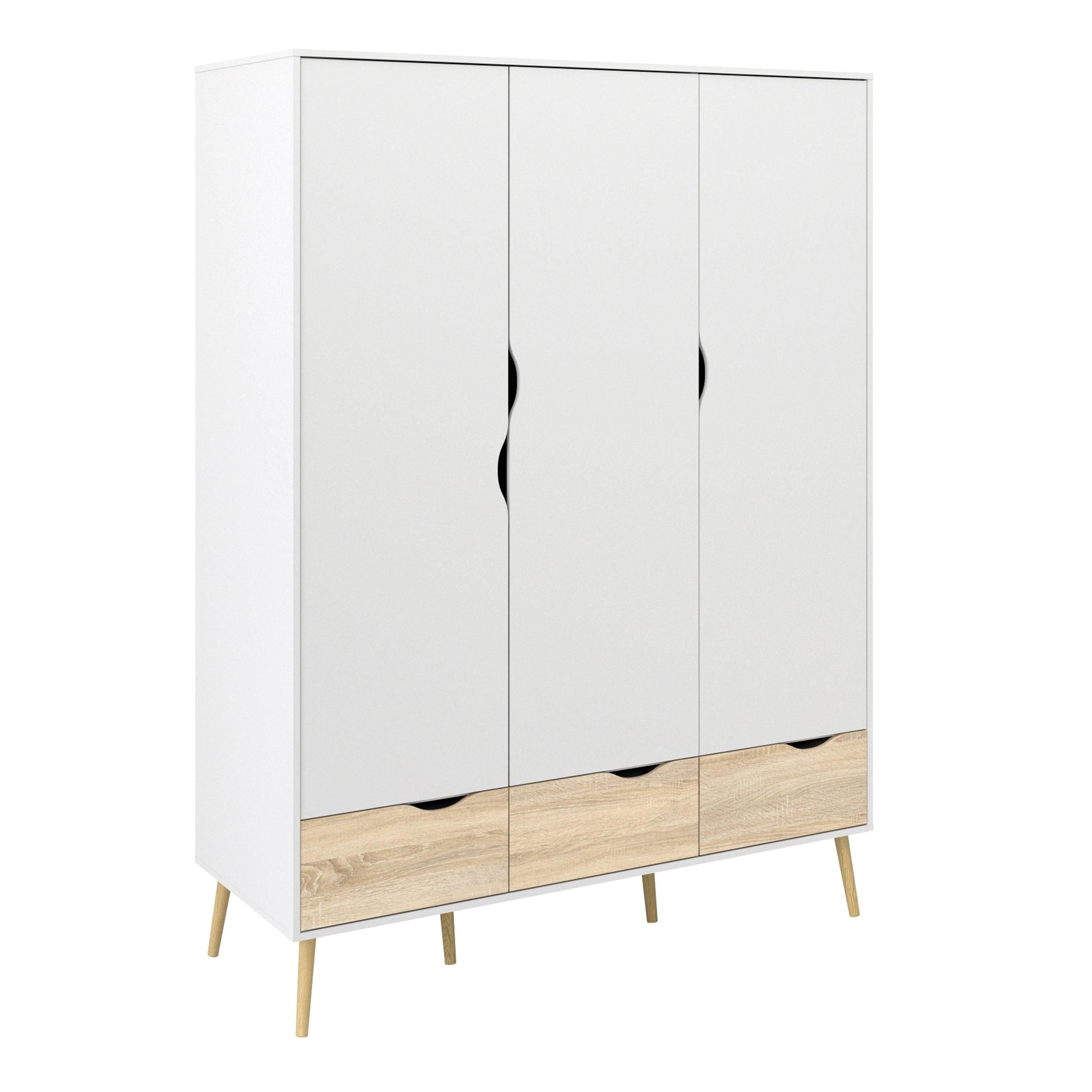 Oslo Package - Bedside 1 Drawer + Chest of 5 Drawers (2+3) + Wardrobe 3 Doors 3 Drawers in White and Oak - image 8