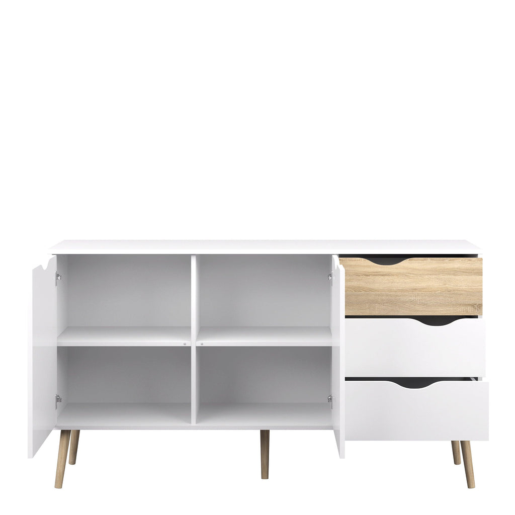 Oslo Sideboard Large 3 Drawers 2 Doors in White and Oak - image 3
