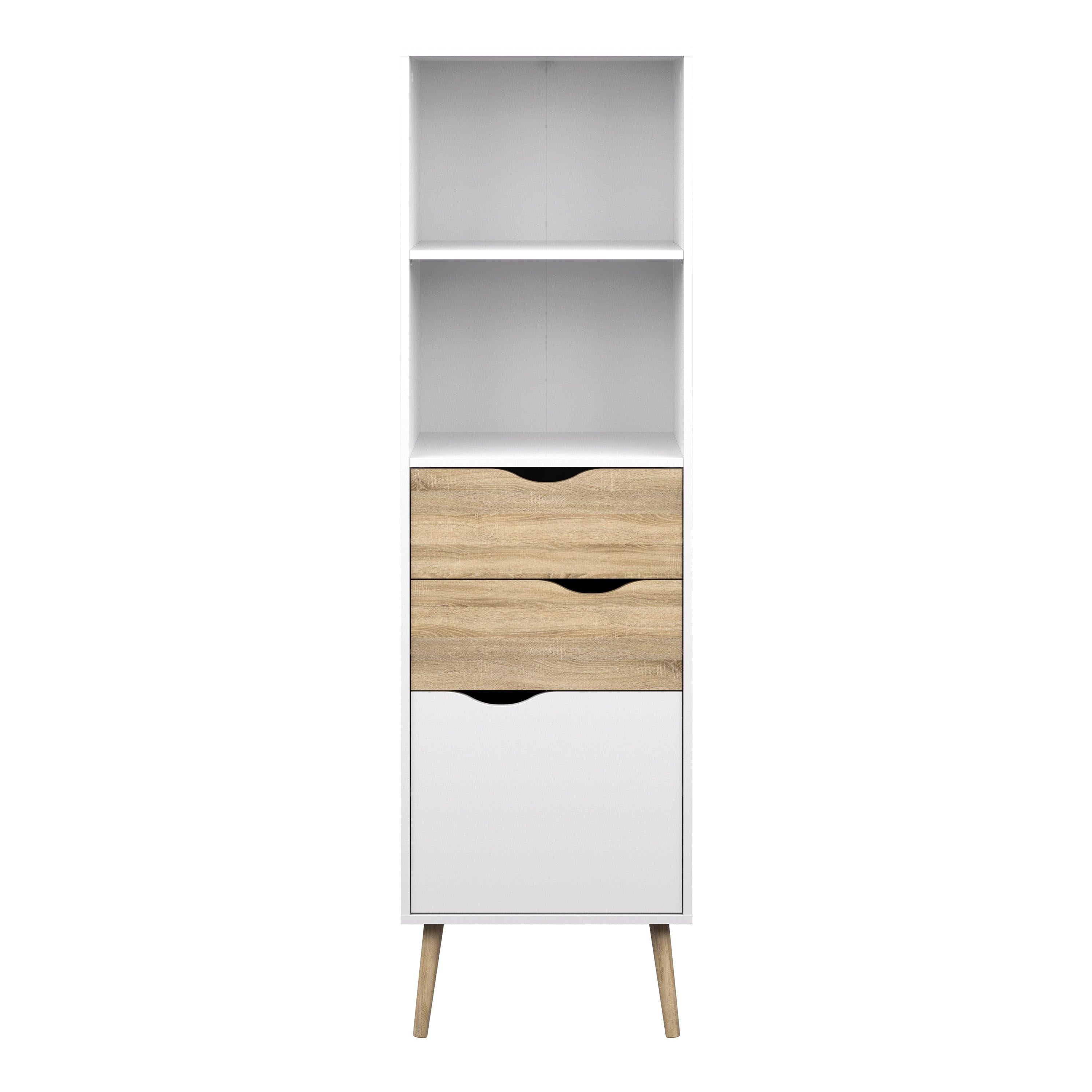 Oslo Bookcase 2 Drawers 1 Door in White and Oak - image 2