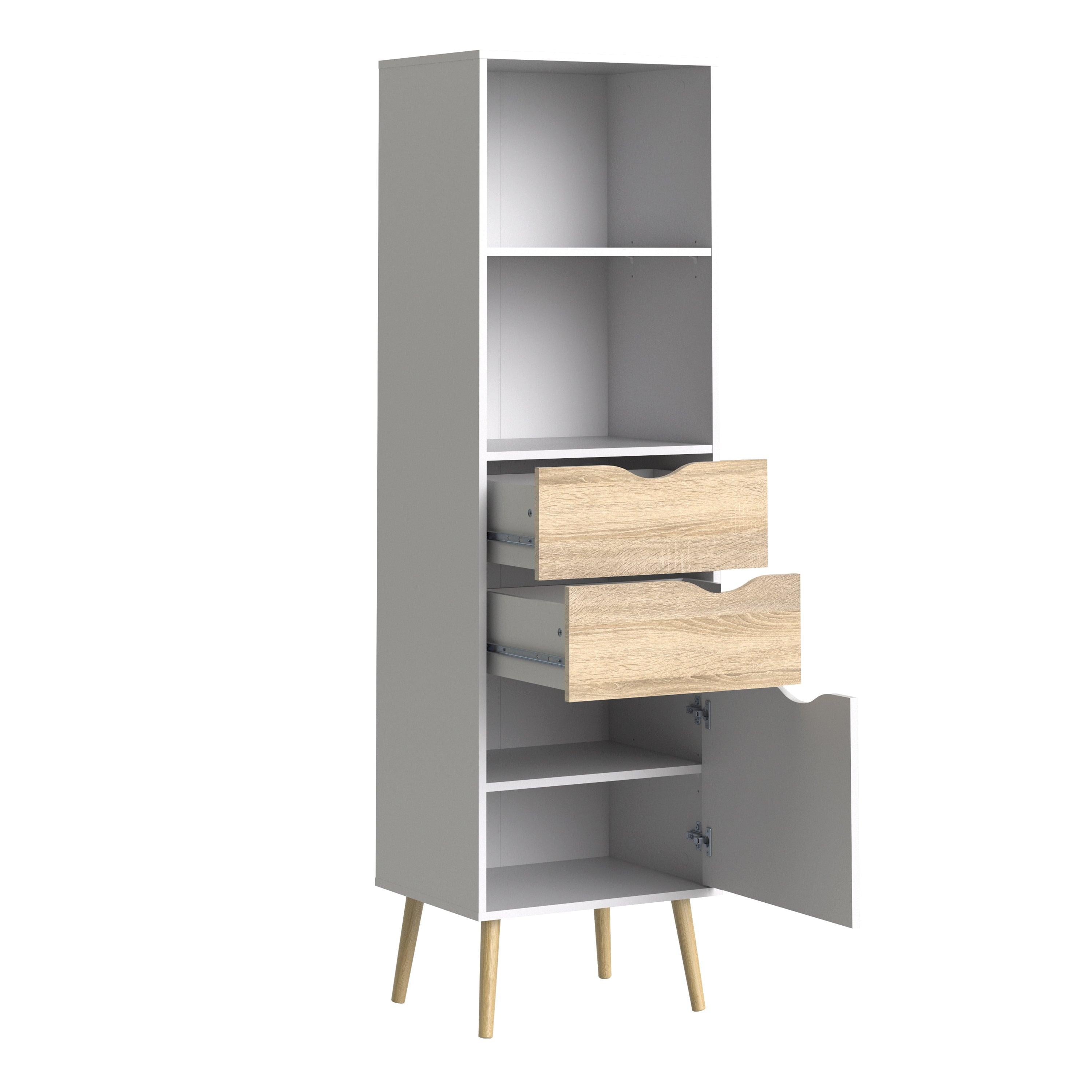 Oslo Bookcase 2 Drawers 1 Door in White and Oak - image 3