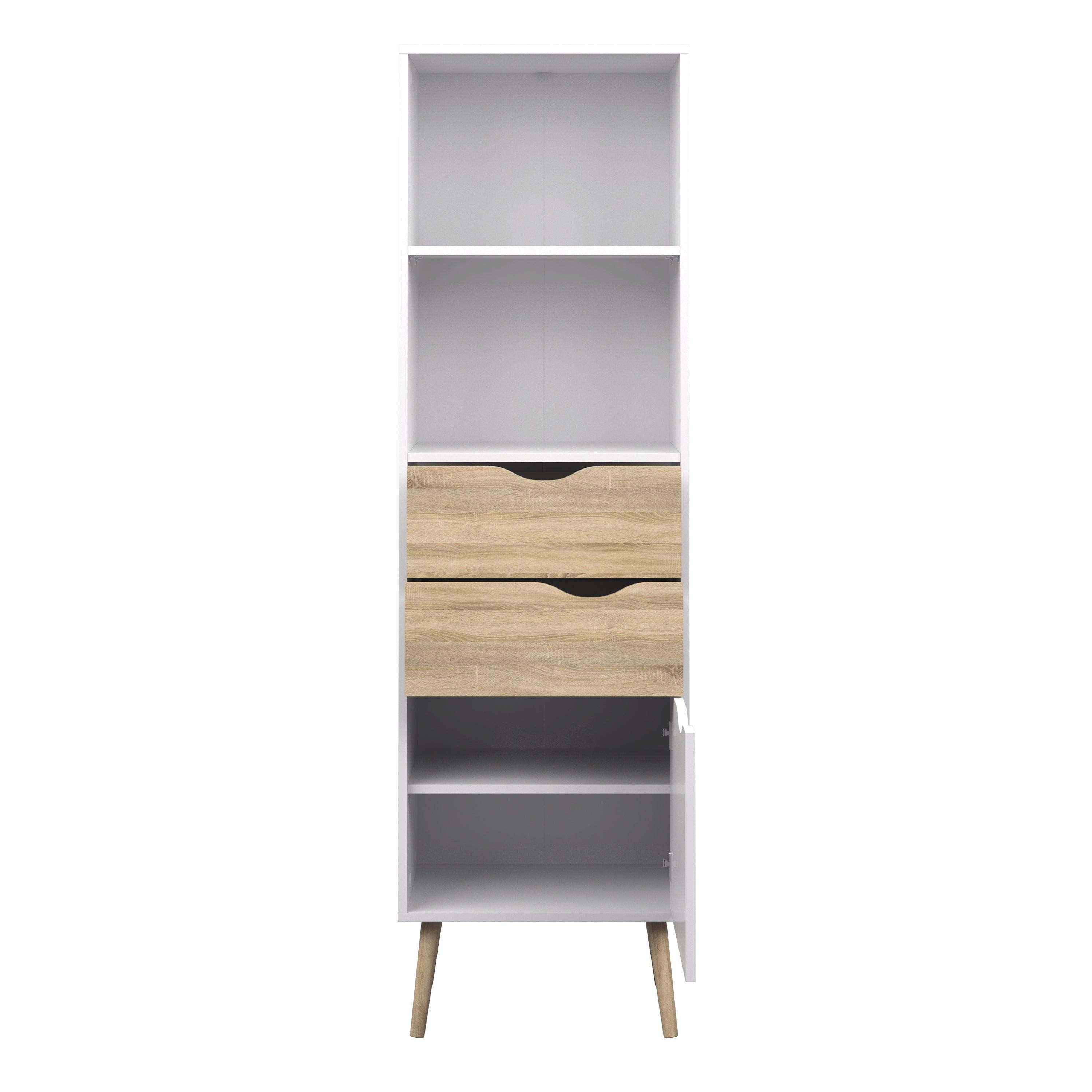 Oslo Bookcase 2 Drawers 1 Door in White and Oak - image 4