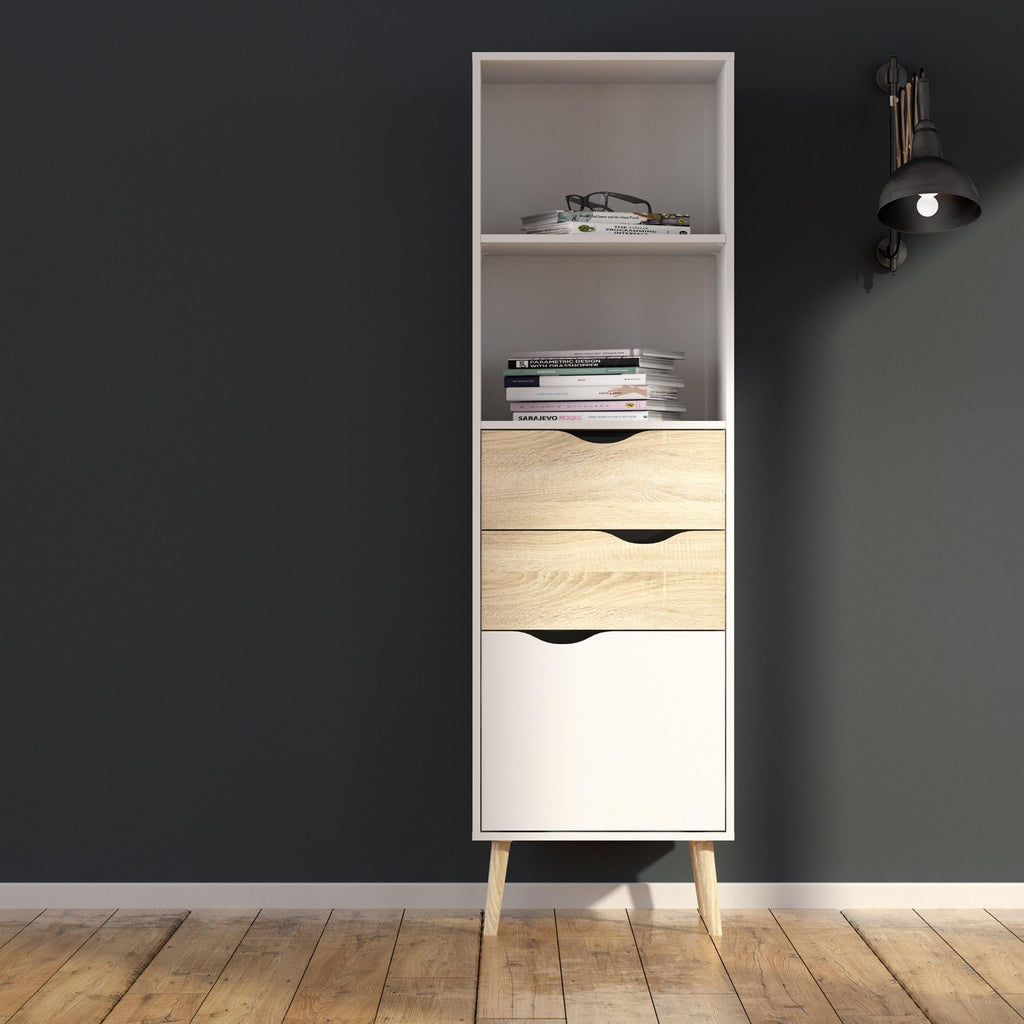 Oslo Bookcase 2 Drawers 1 Door in White and Oak - image 5
