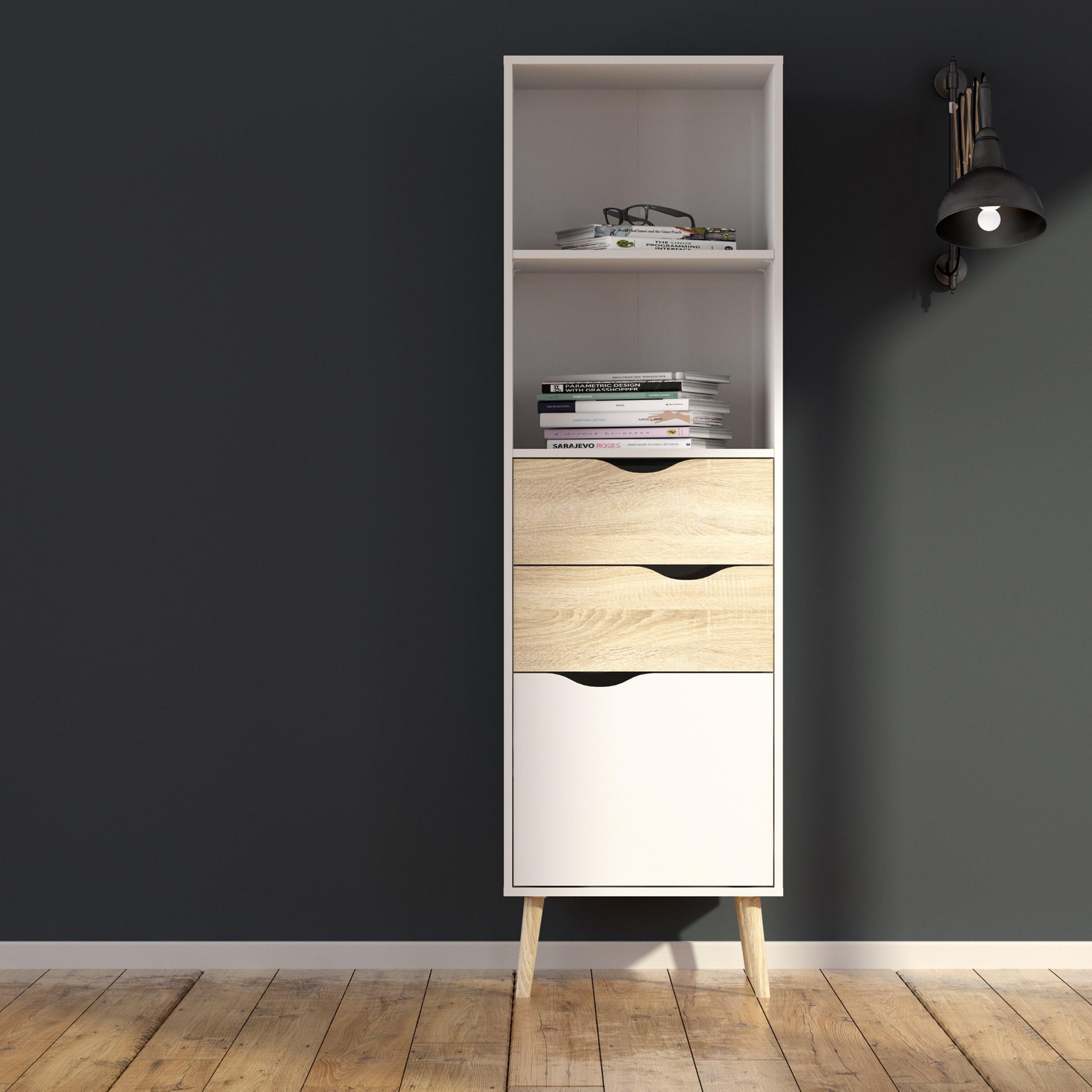 Oslo Bookcase 2 Drawers 1 Door in White and Oak - image 5