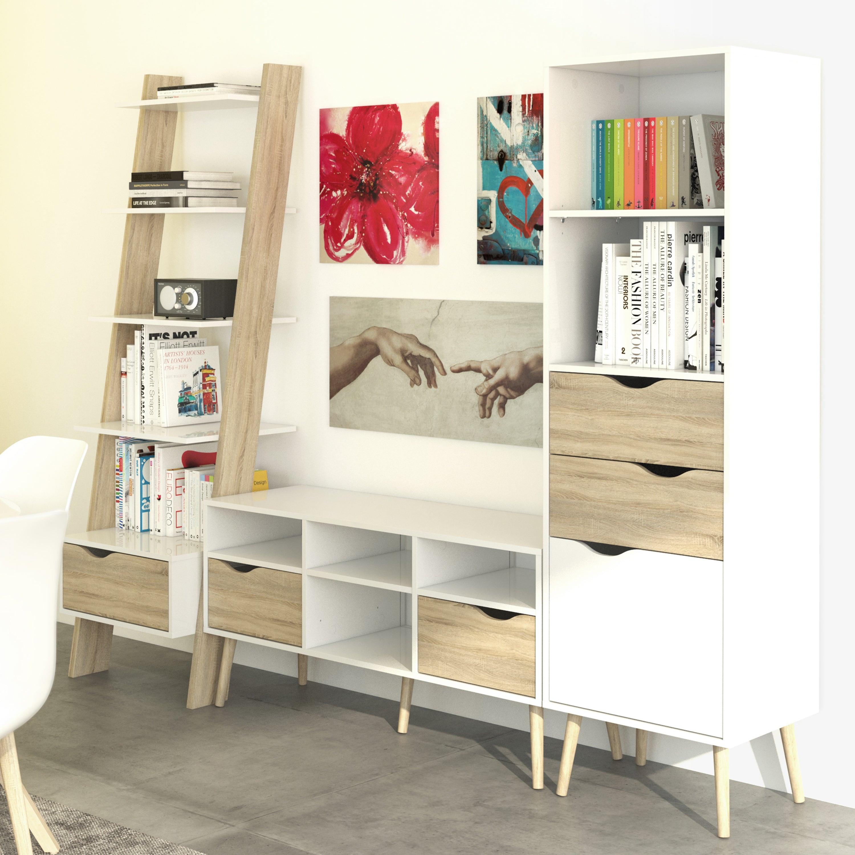 Oslo Bookcase 2 Drawers 1 Door in White and Oak - image 7