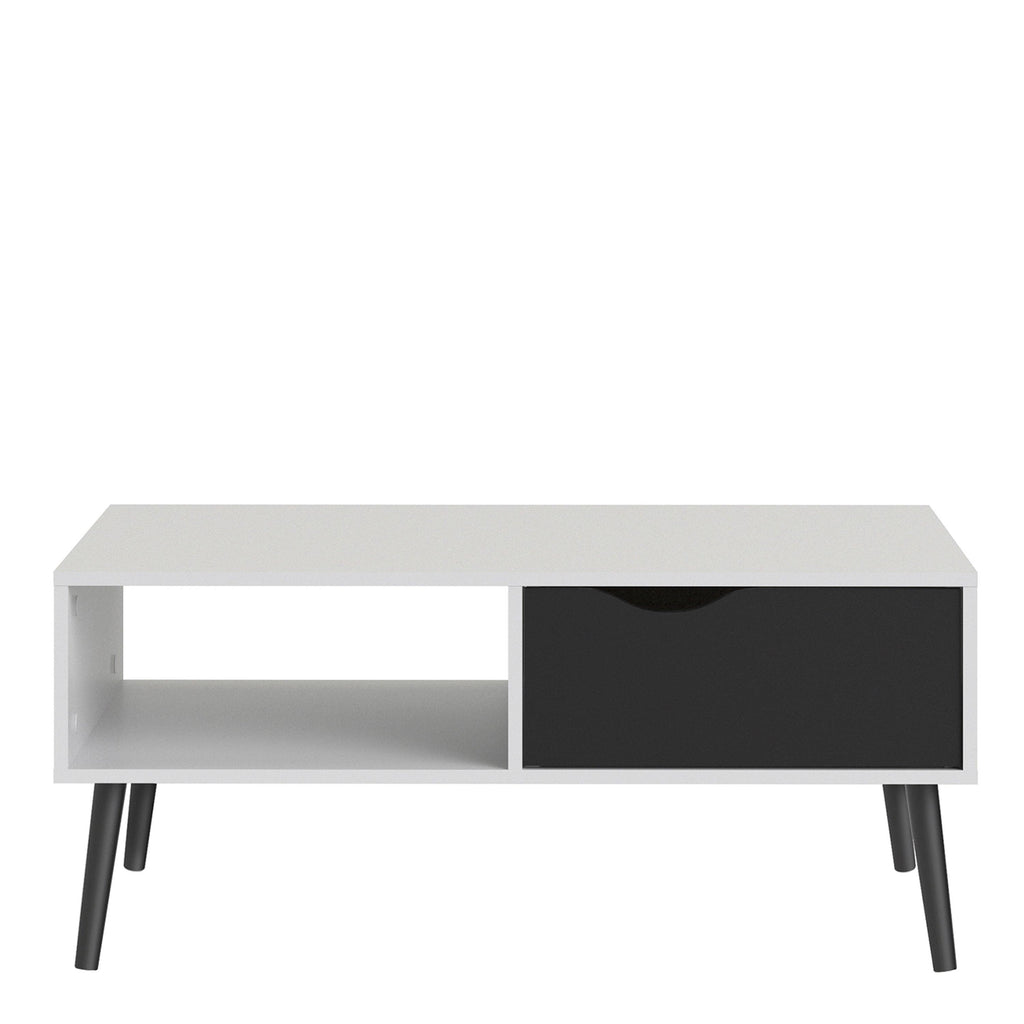 Oslo Coffee Table 1 Drawer 1 Shelf in White and Black Matt - image 2