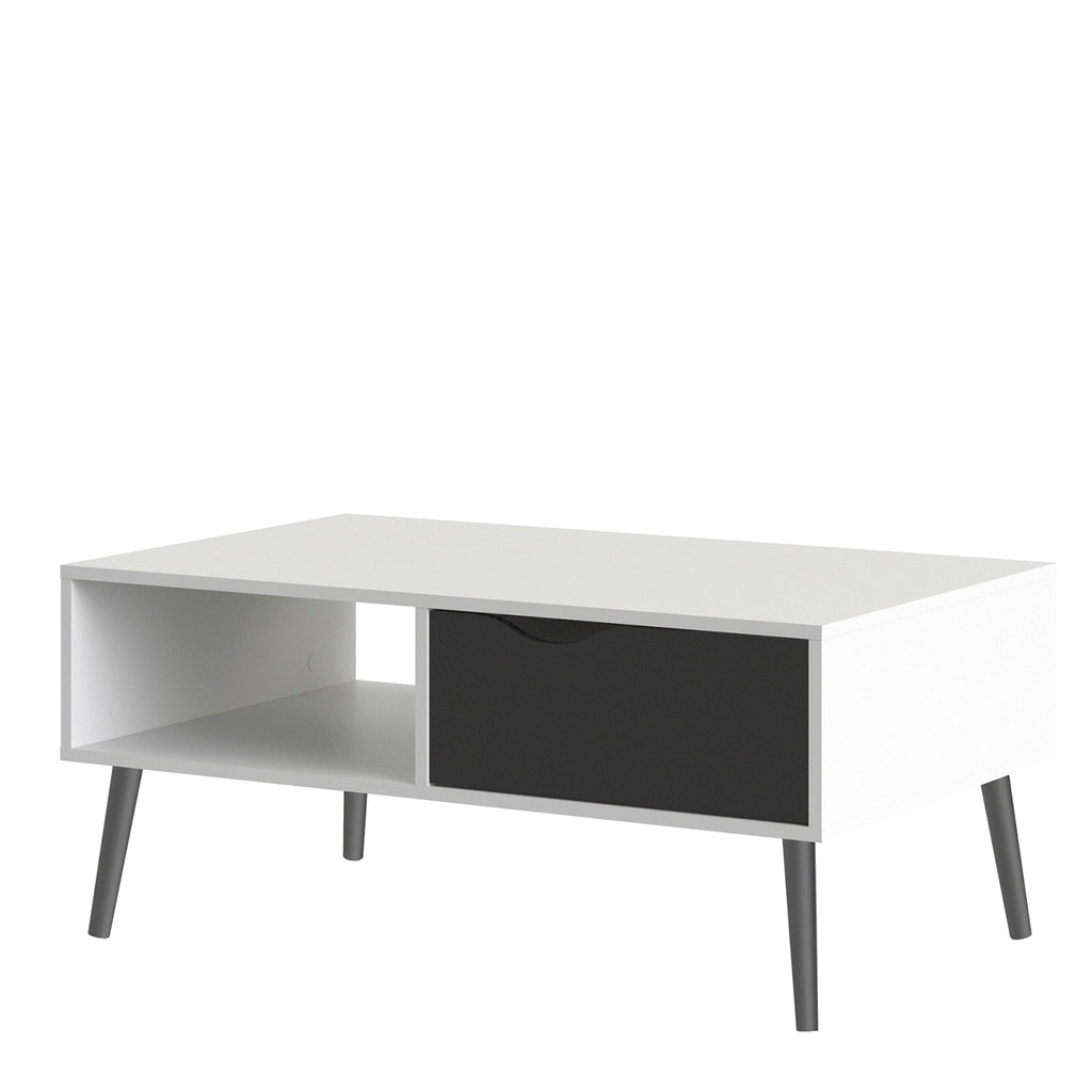 Oslo Coffee Table 1 Drawer 1 Shelf in White and Black Matt - image 3