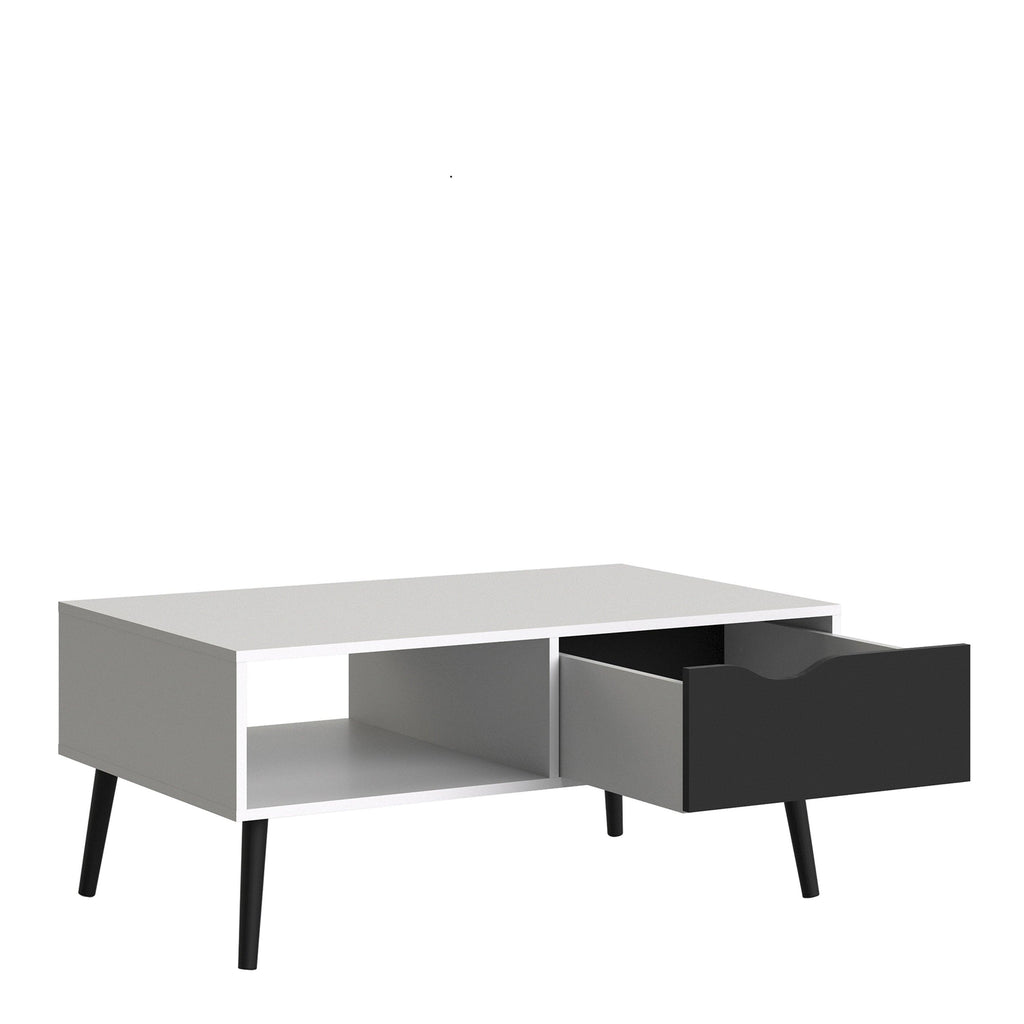 Oslo Coffee Table 1 Drawer 1 Shelf in White and Black Matt - image 4