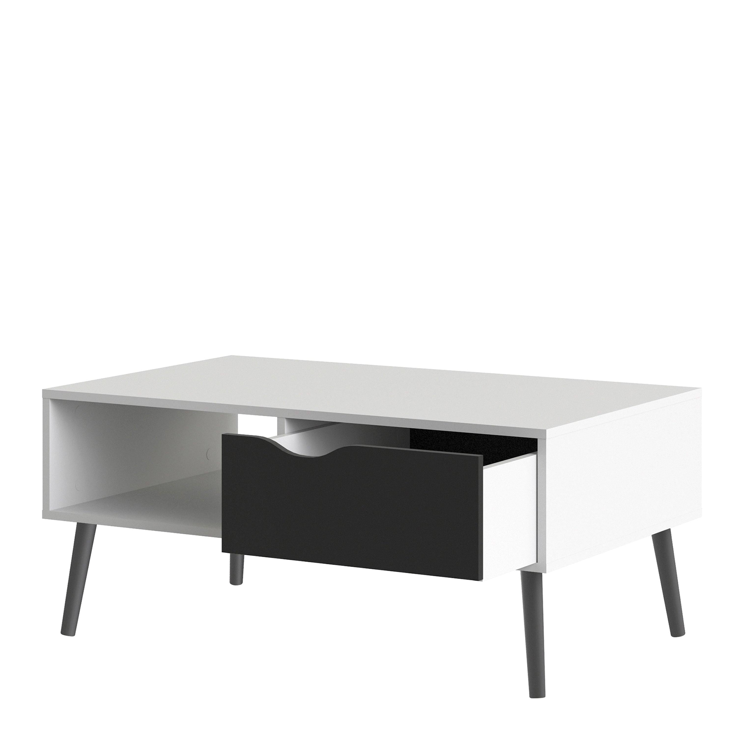 Oslo Coffee Table 1 Drawer 1 Shelf in White and Black Matt - image 5