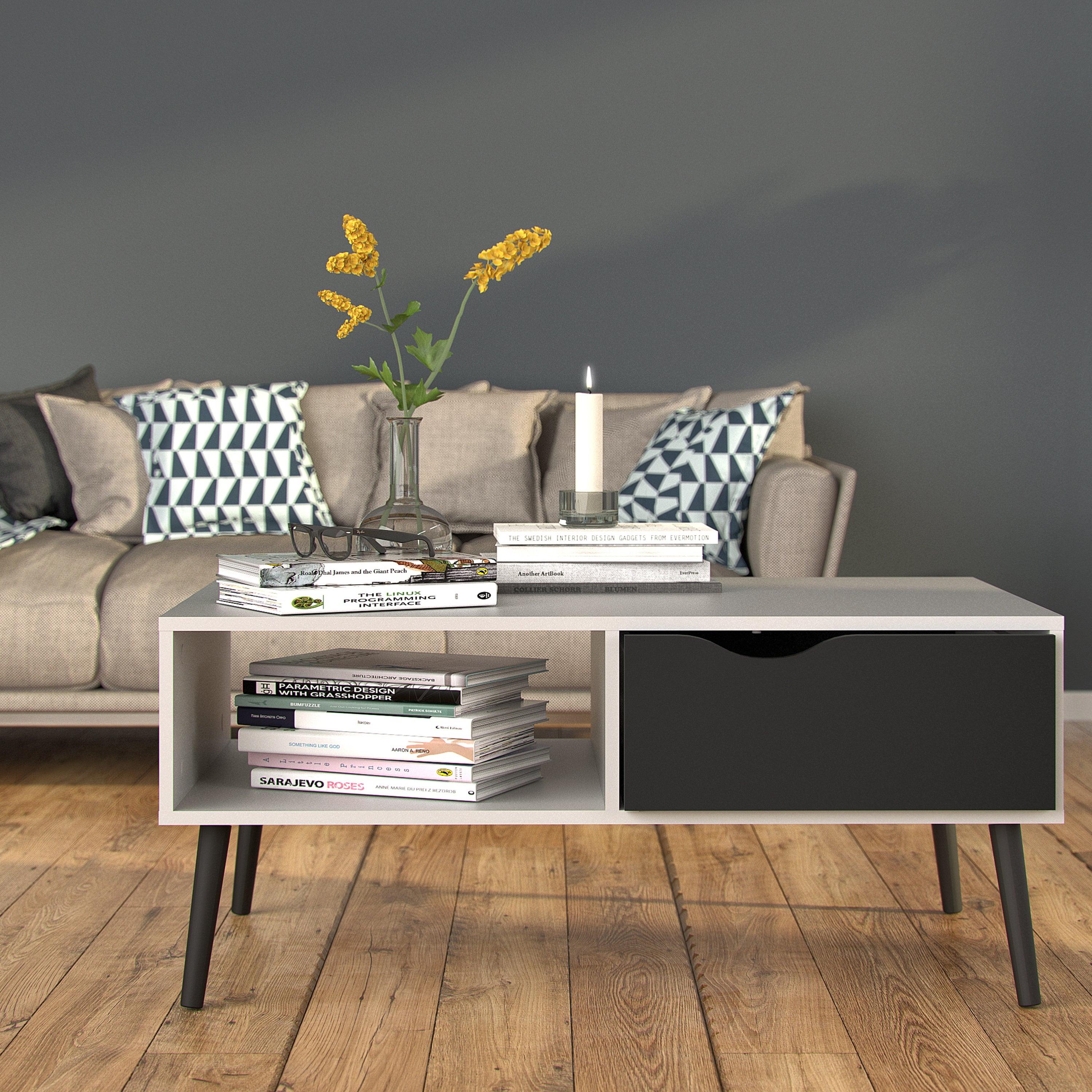 Oslo Coffee Table 1 Drawer 1 Shelf in White and Black Matt - image 6