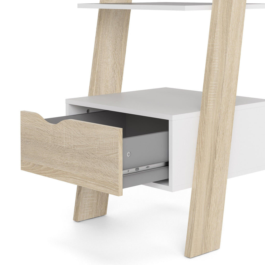 Oslo Leaning Bookcase 1 Drawer in White and Oak - image 10