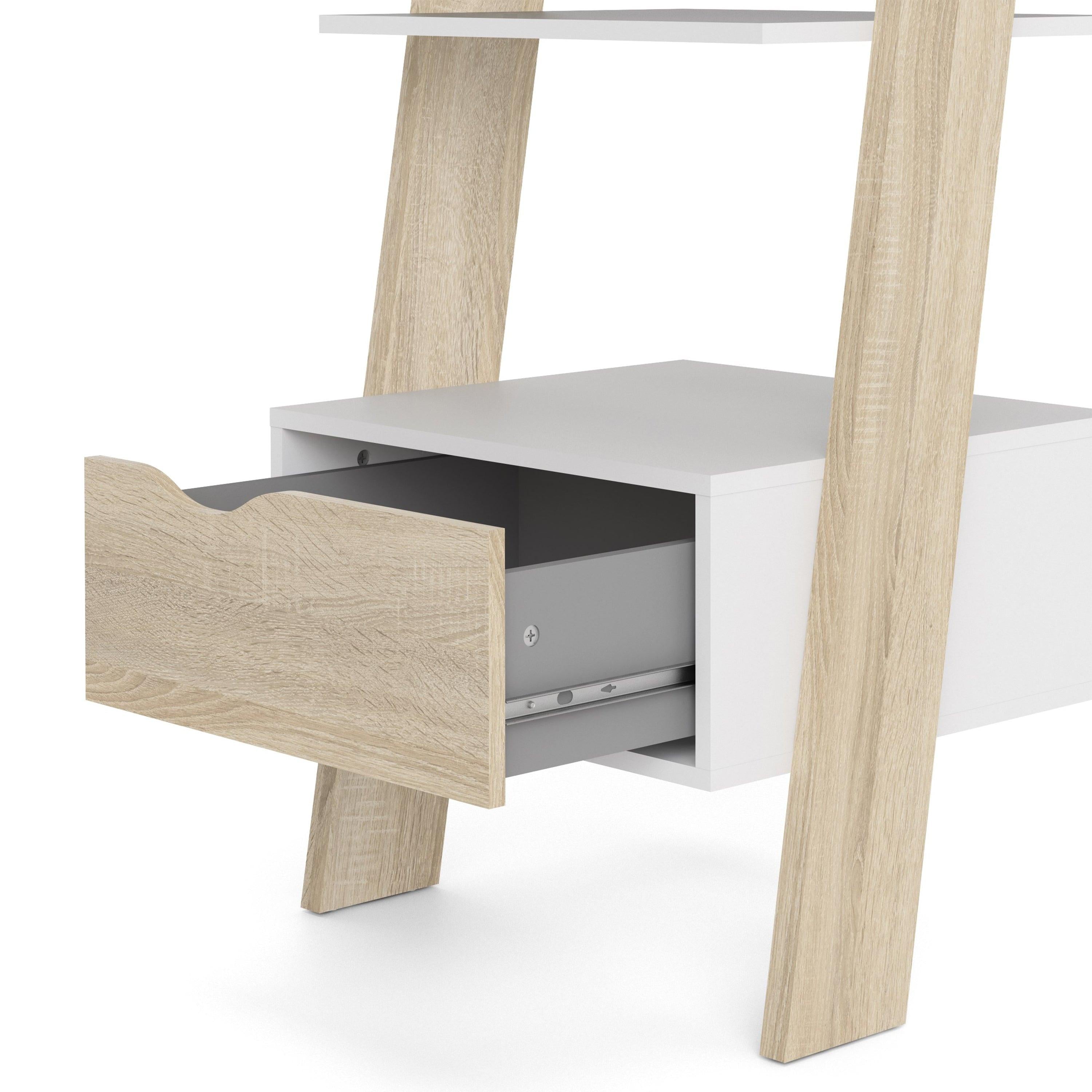 Oslo Leaning Bookcase 1 Drawer in White and Oak - image 10