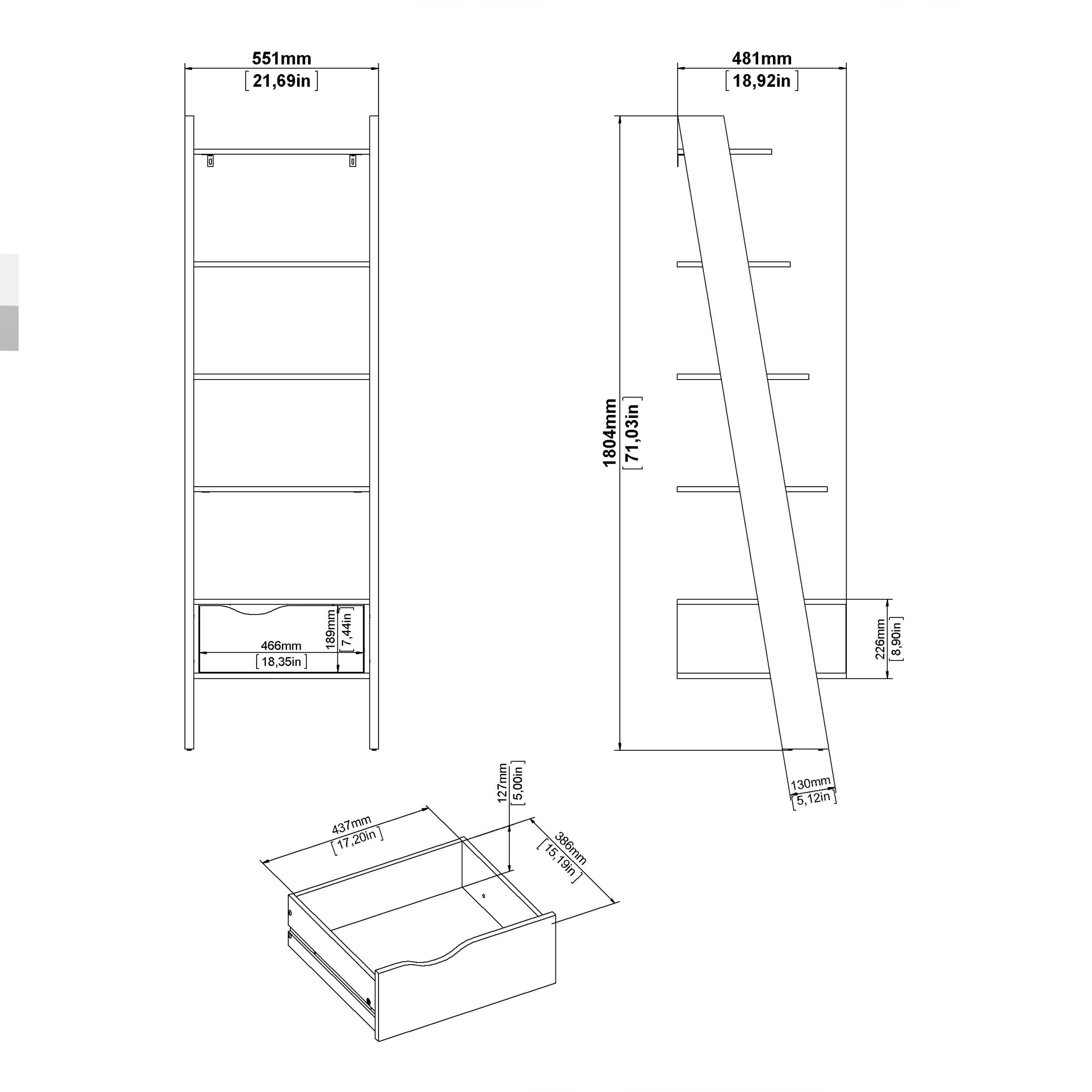 Oslo Leaning Bookcase 1 Drawer in White and Oak - image 11