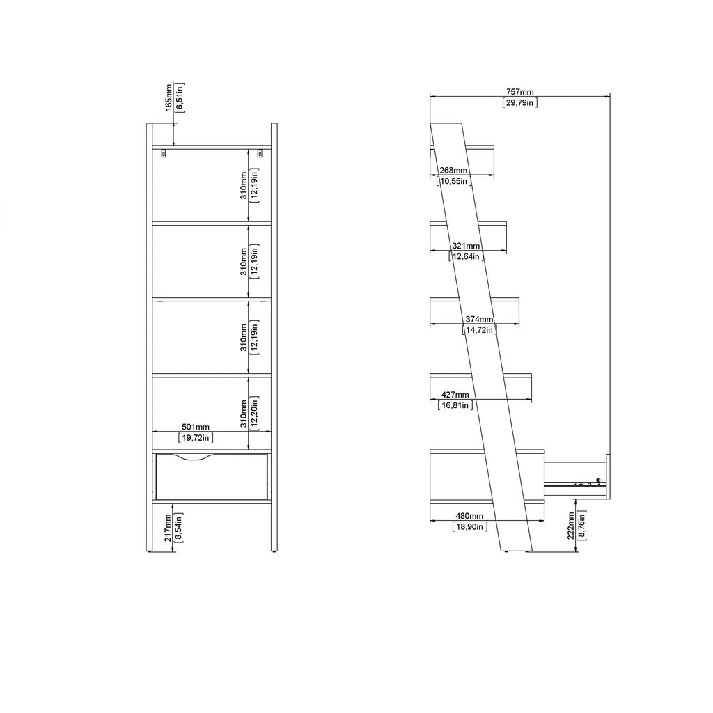 Oslo Leaning Bookcase 1 Drawer in White and Oak - image 12