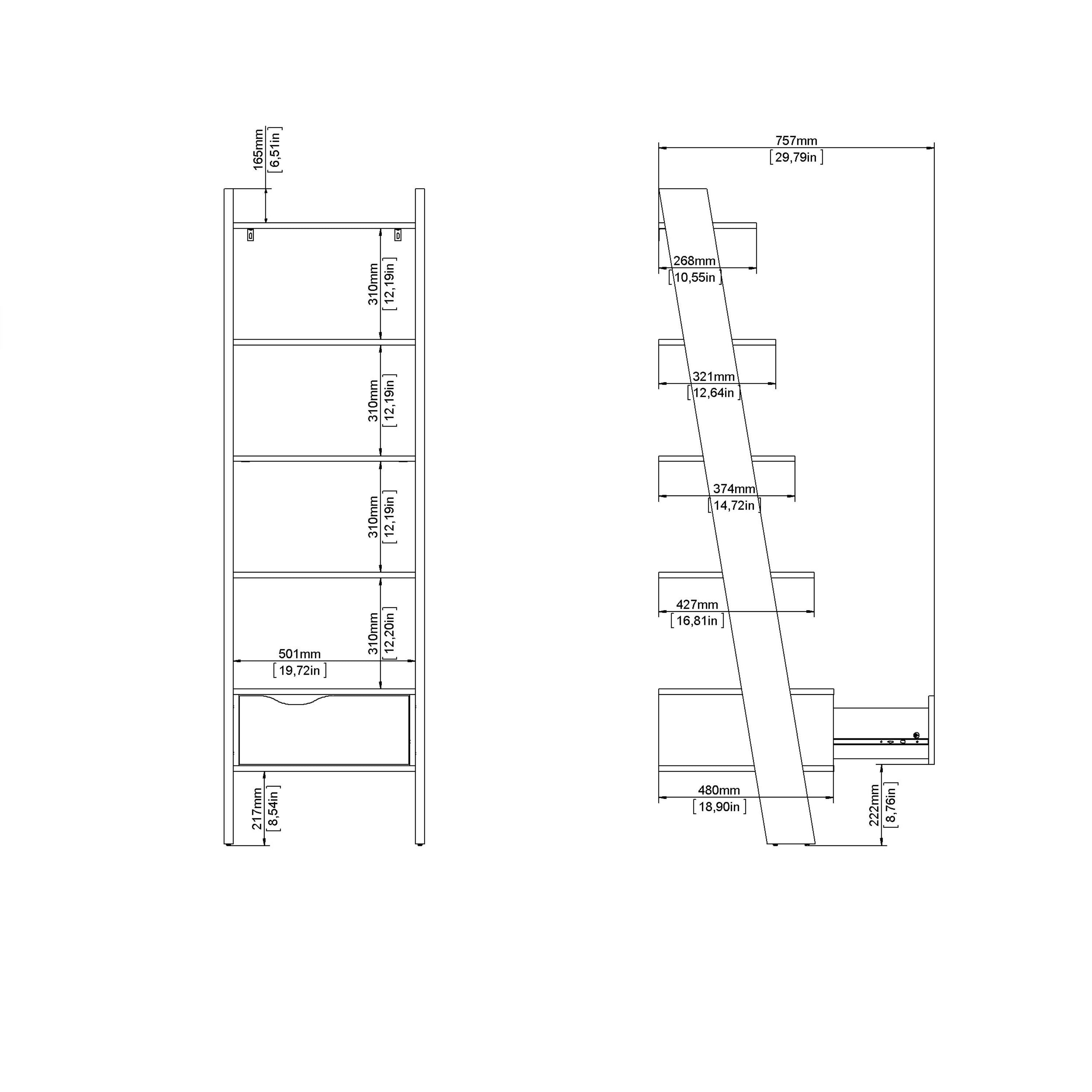 Oslo Leaning Bookcase 1 Drawer in White and Oak - image 12