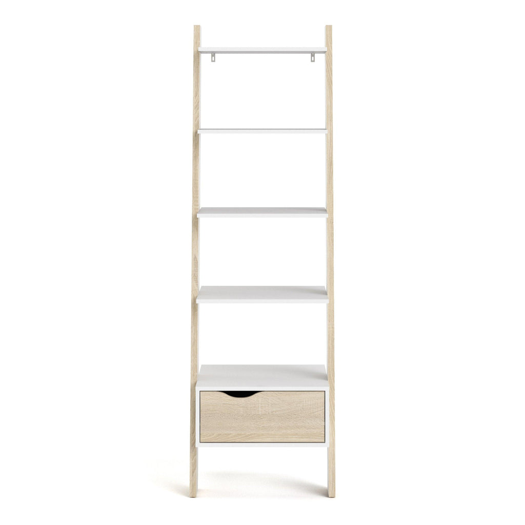 Oslo Leaning Bookcase 1 Drawer in White and Oak - image 2
