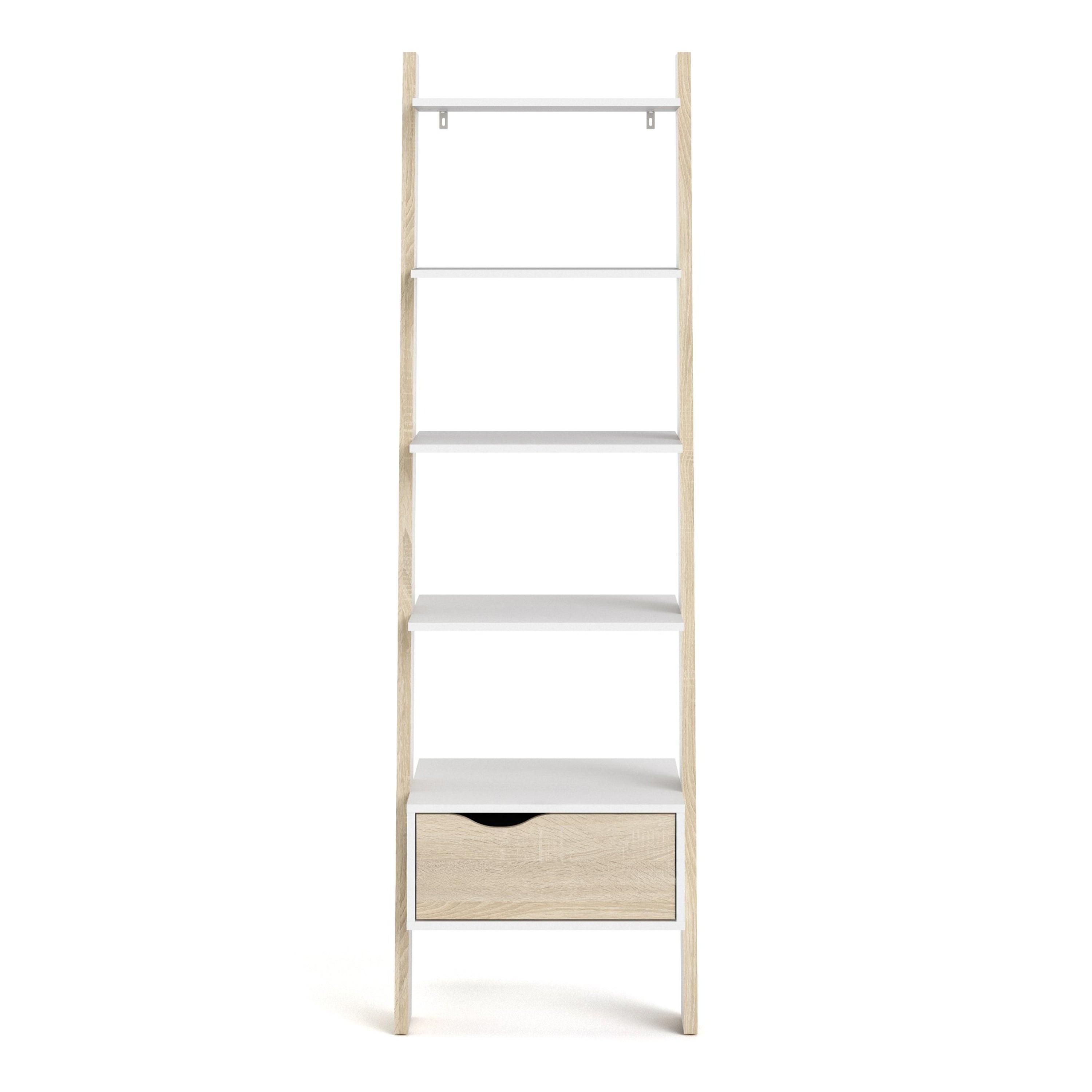 Oslo Leaning Bookcase 1 Drawer in White and Oak - image 2