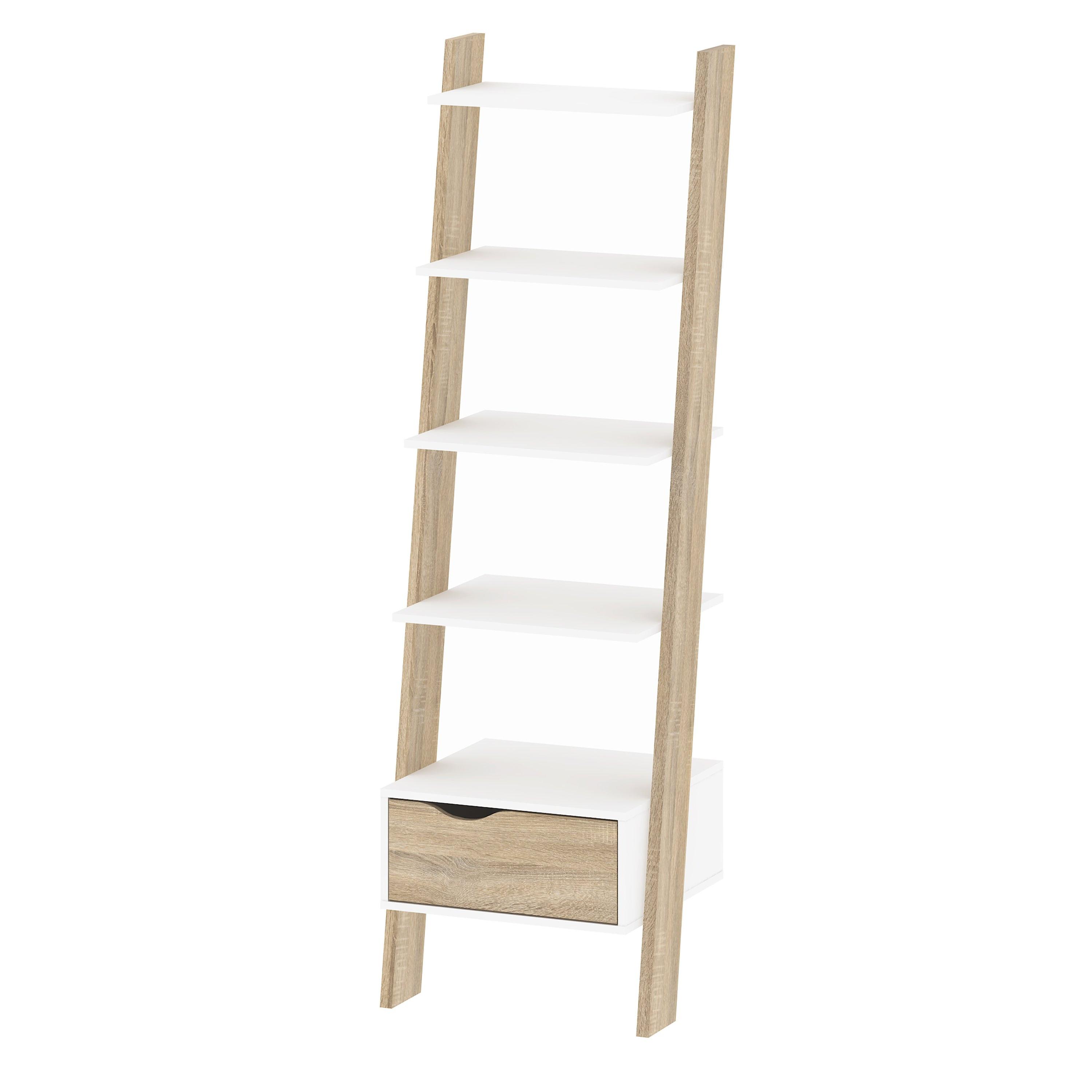 Oslo Leaning Bookcase 1 Drawer in White and Oak - image 3