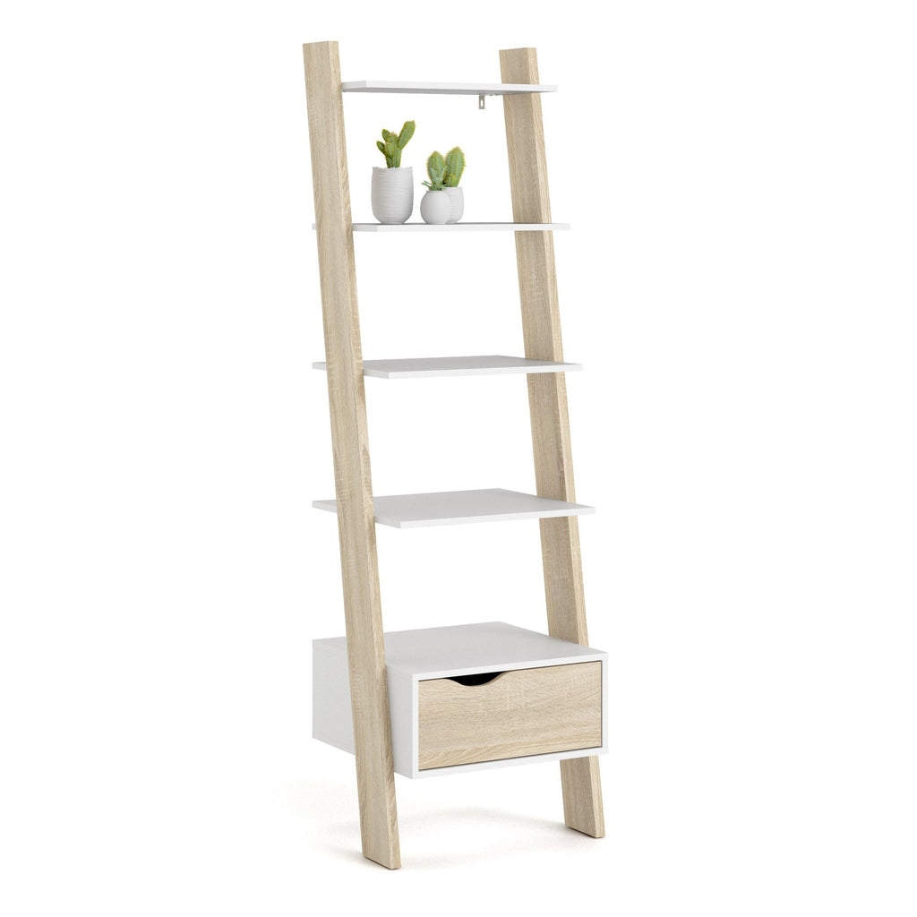 Oslo Leaning Bookcase 1 Drawer in White and Oak - image 4